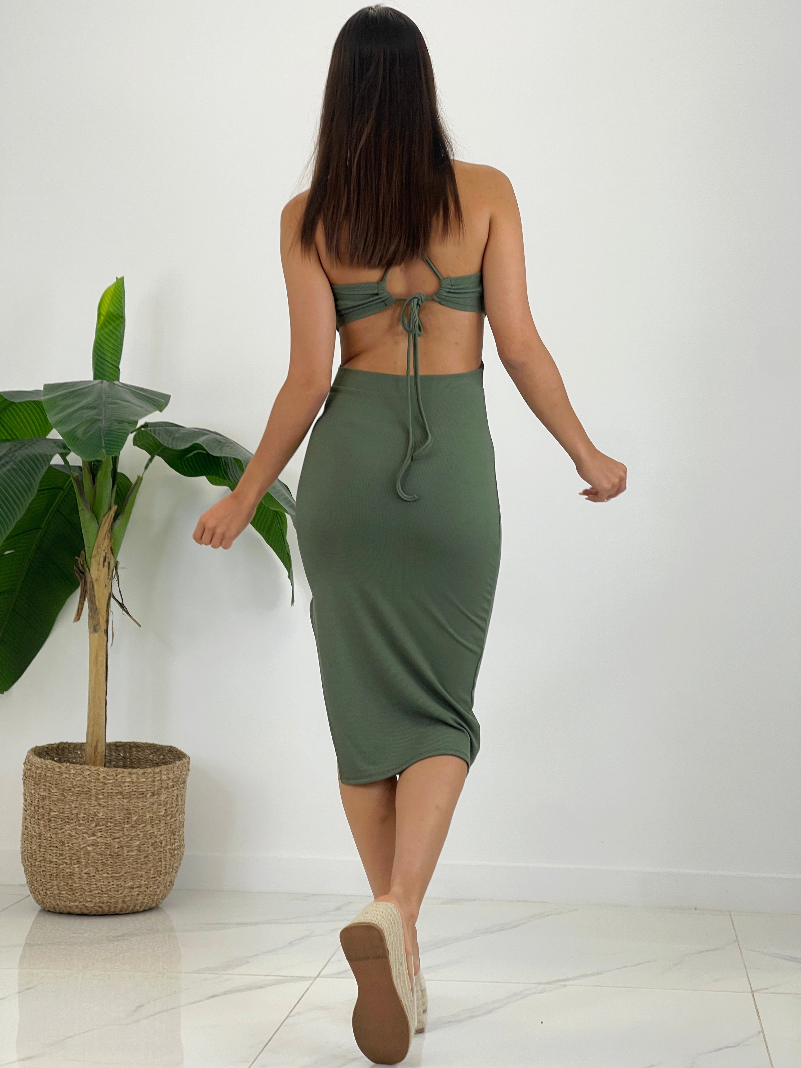 Vestido midi canalé halter lace up - Zebra&Maduixa®