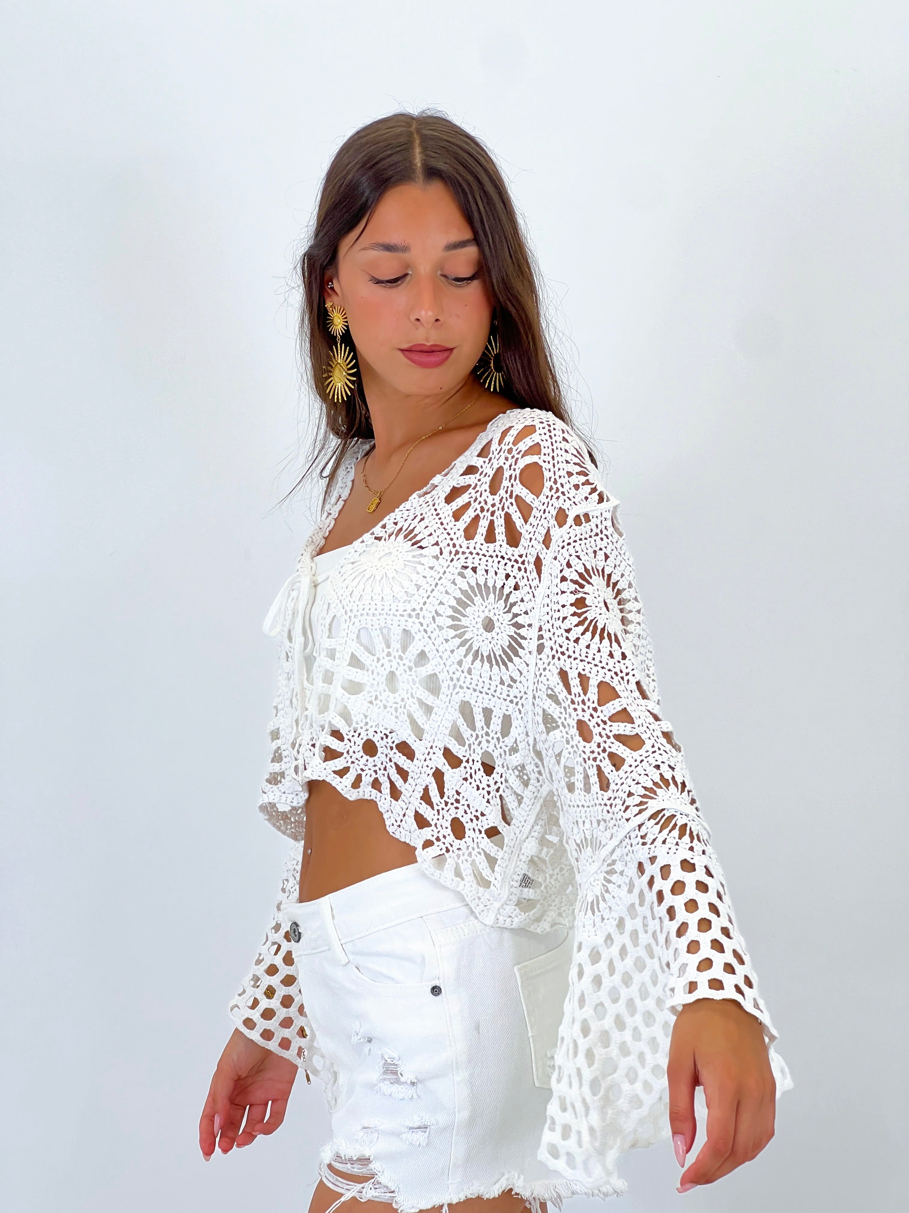 Veste à manches évasées brodée