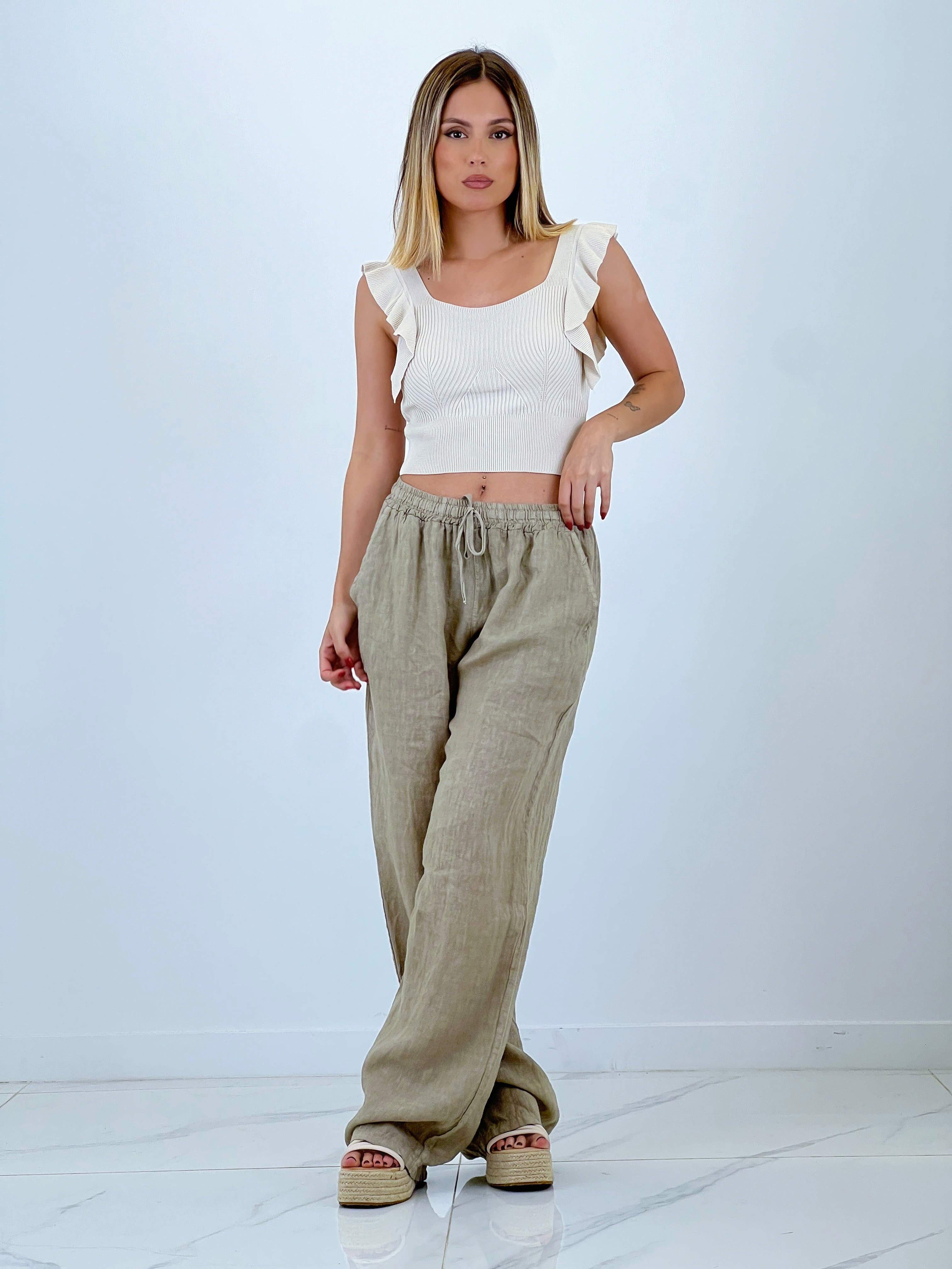Pantalón straight lino cintura goma - Zebra&Maduixa®