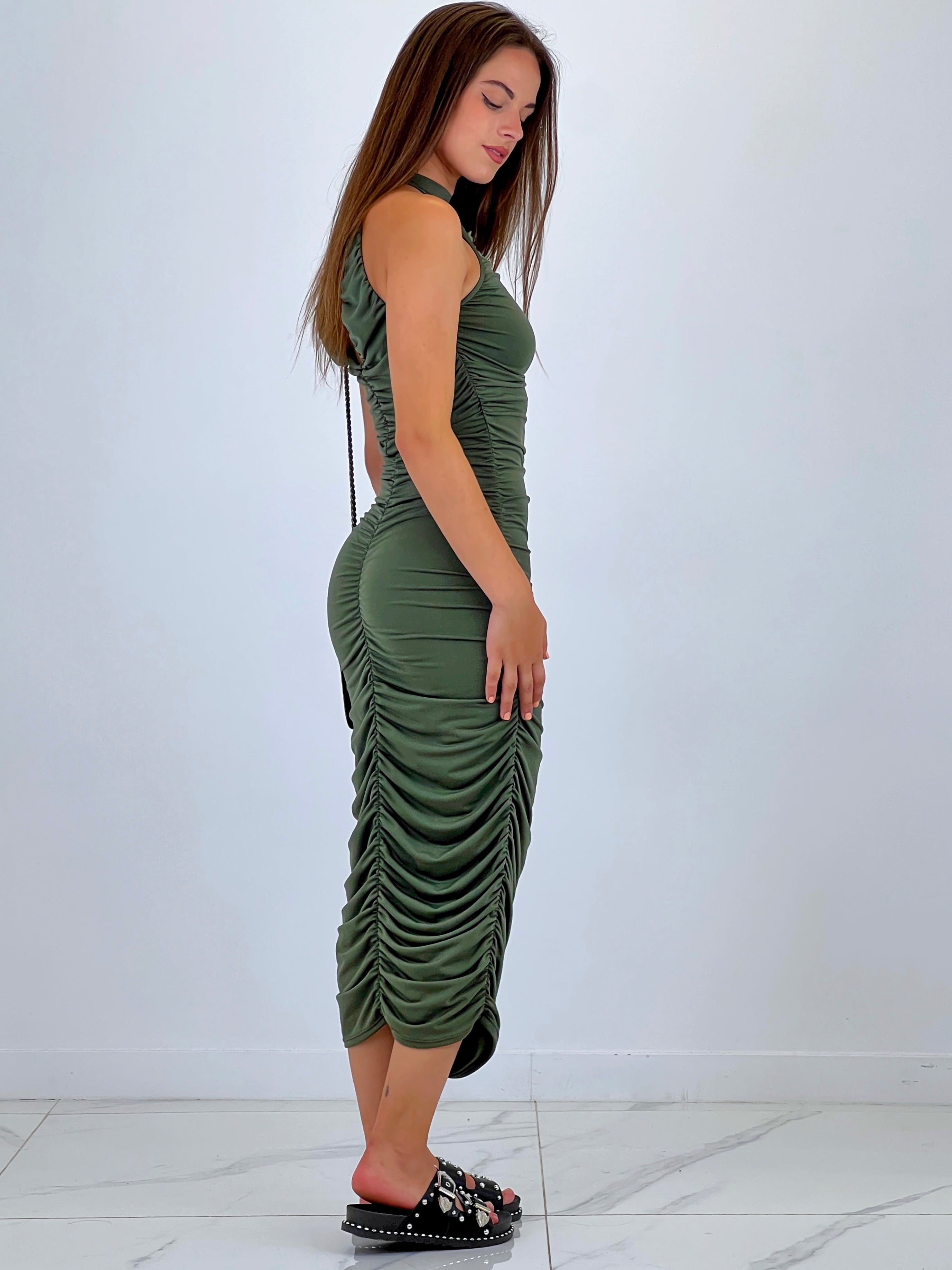 Ruched halter dress