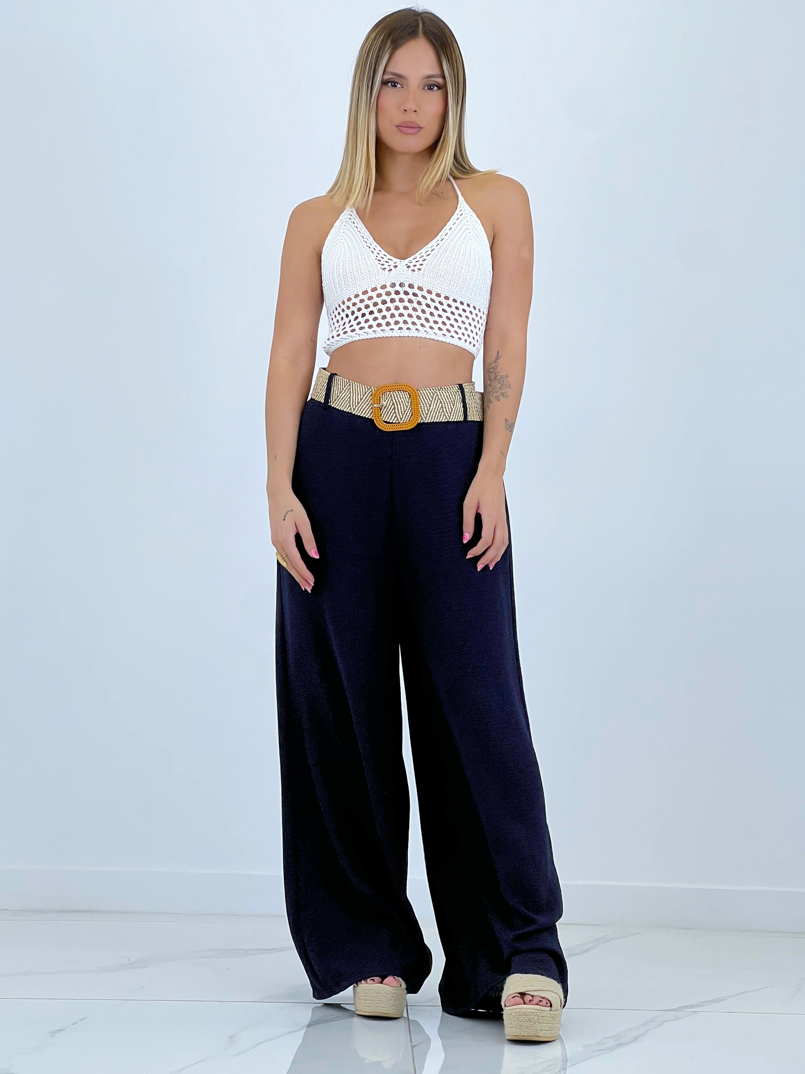 Pantalón fluido cinturón rafia - Zebra&Maduixa®