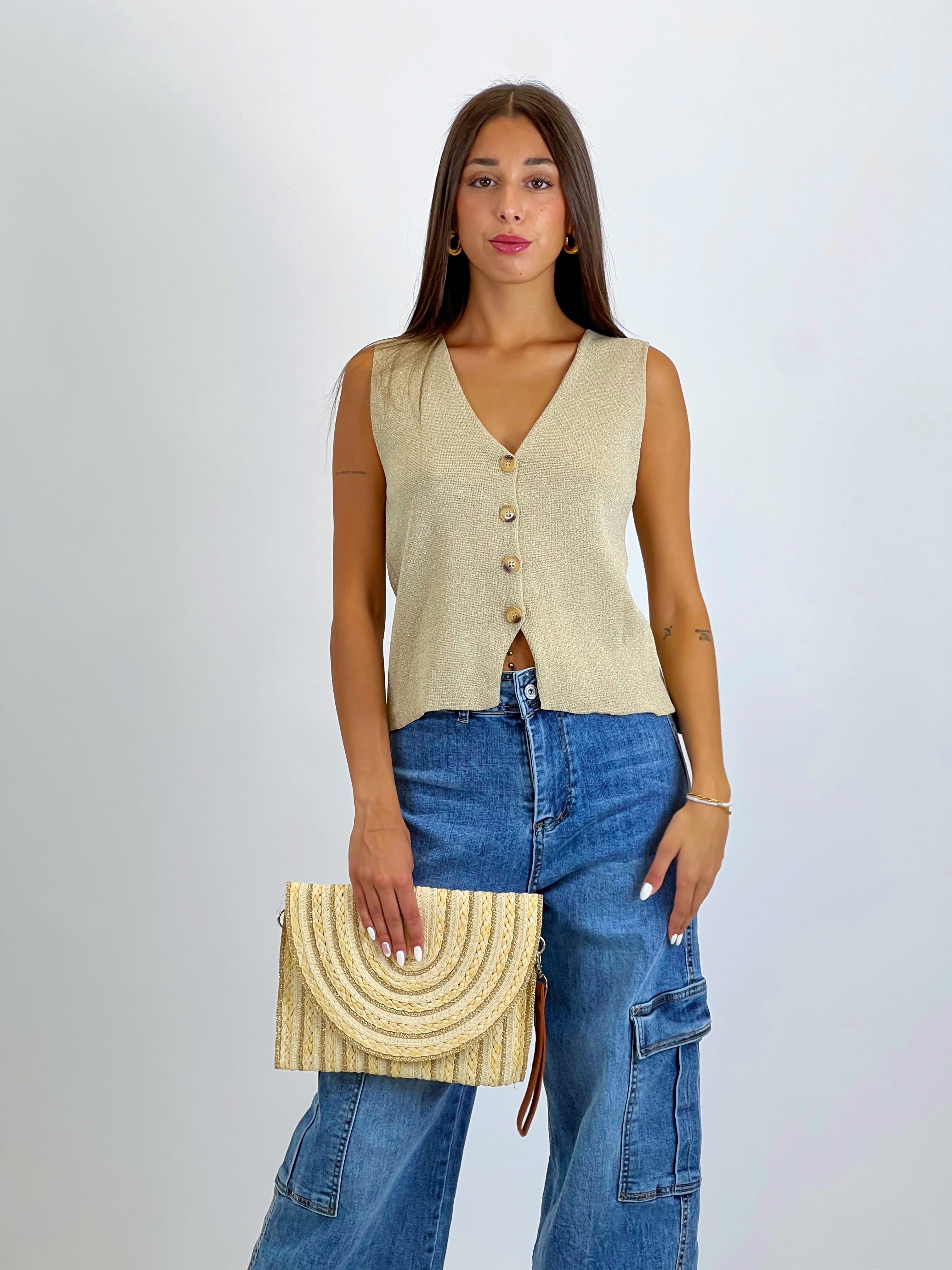 Bolso de mão linhas ráfia