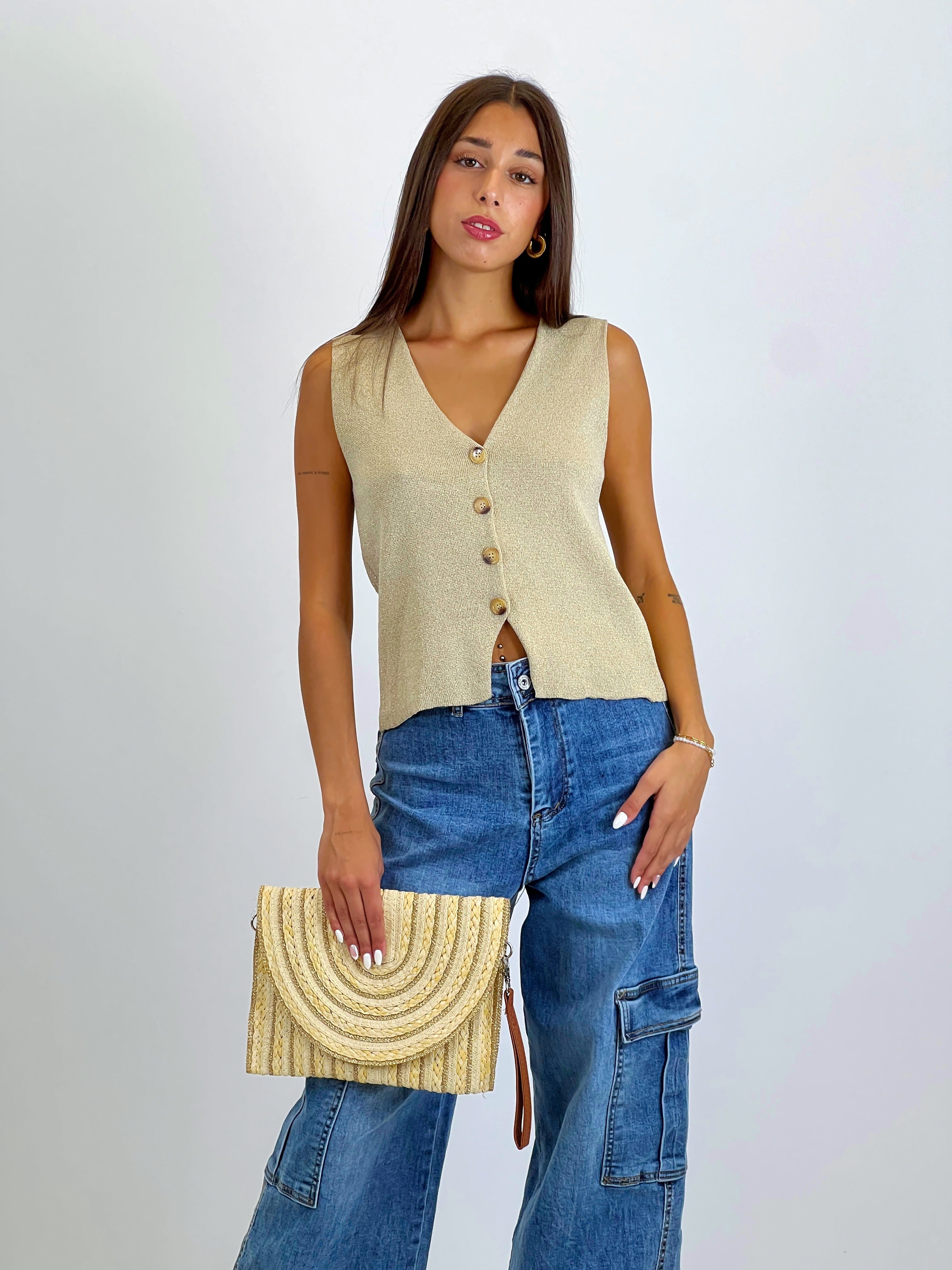Bolso de mão linhas ráfia