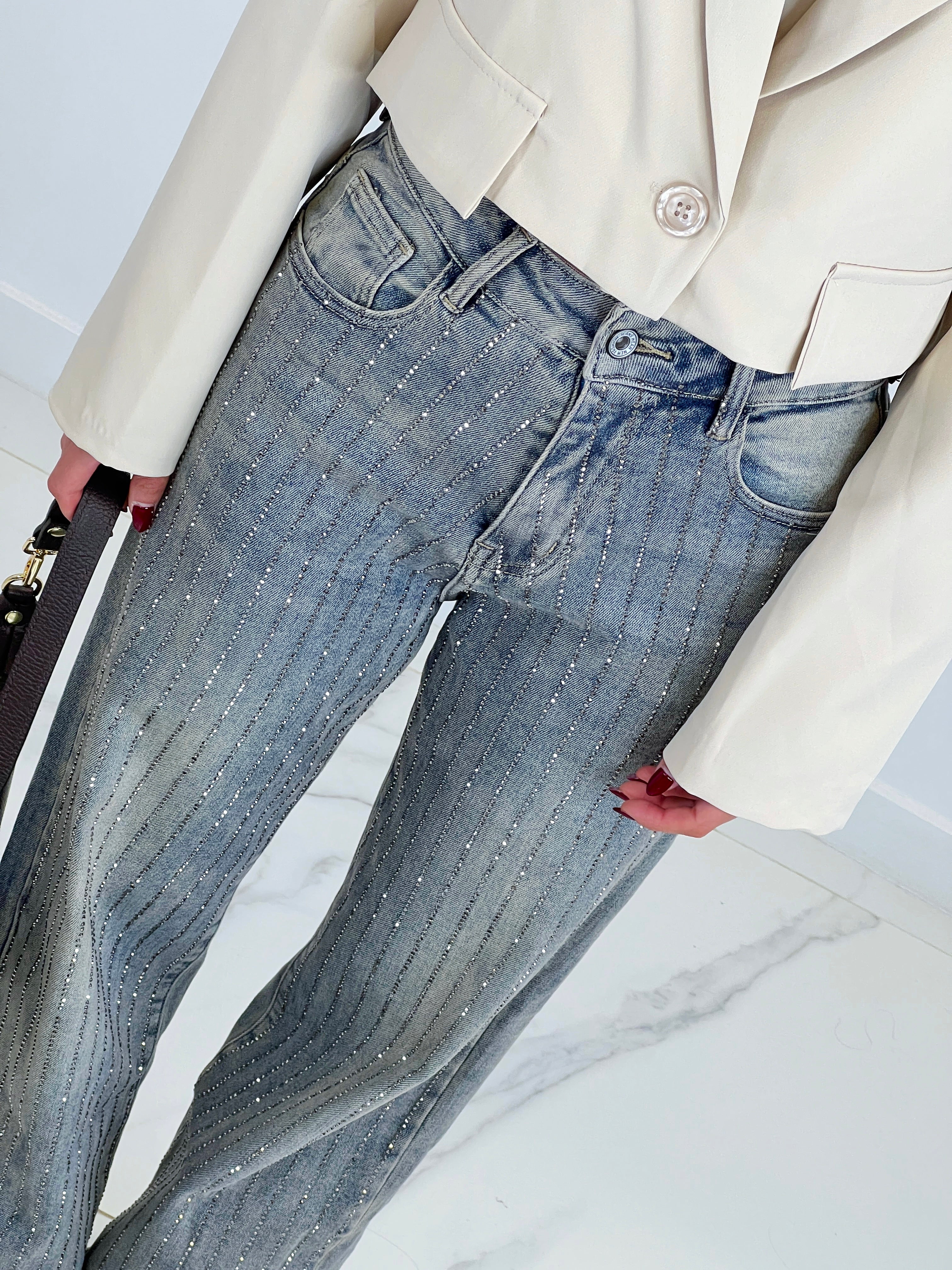 Jeans wide leg tiras brillantes - Zebra&Maduixa®
