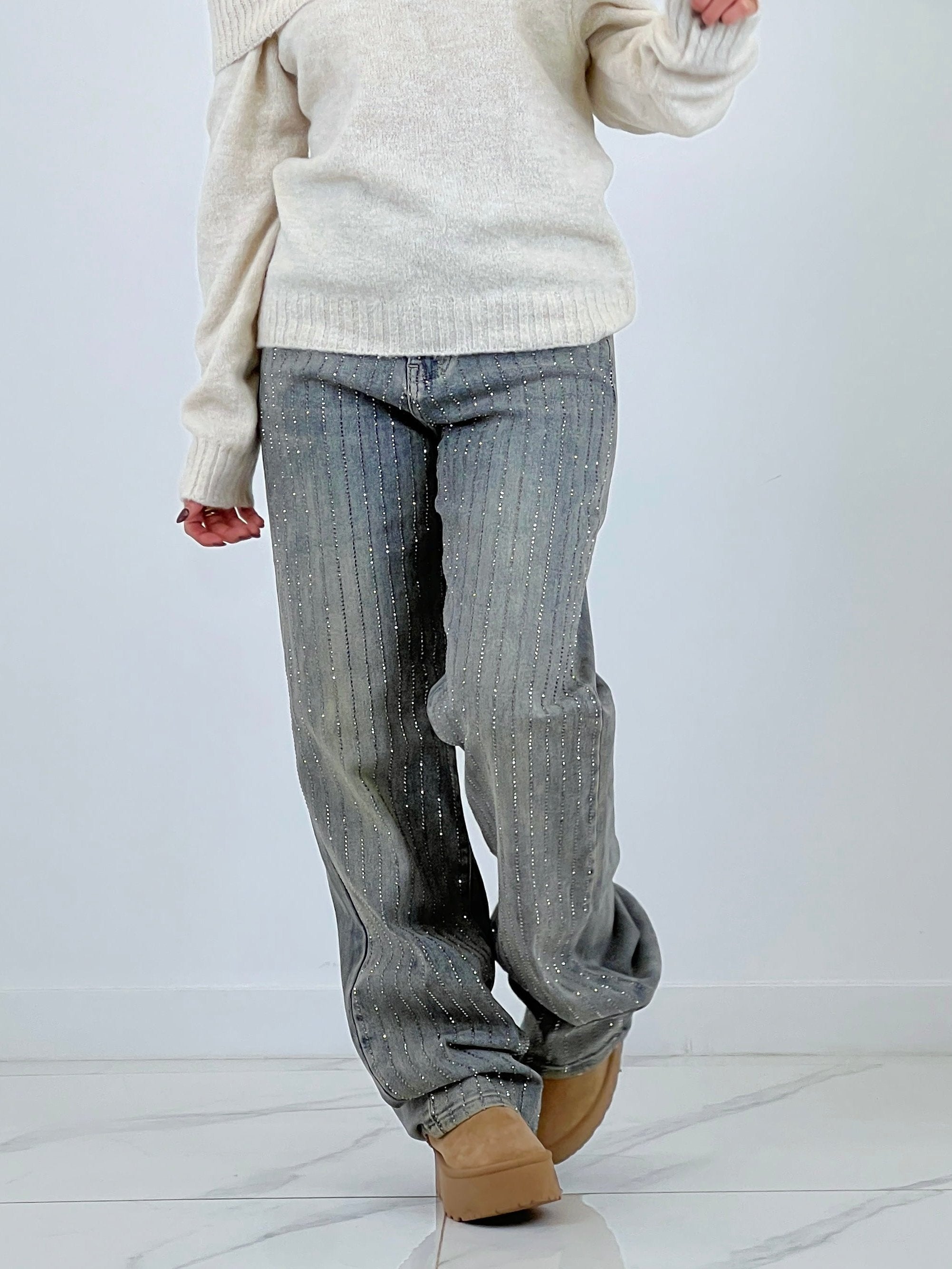Jeans wide leg tiras brillantes - Zebra&Maduixa®