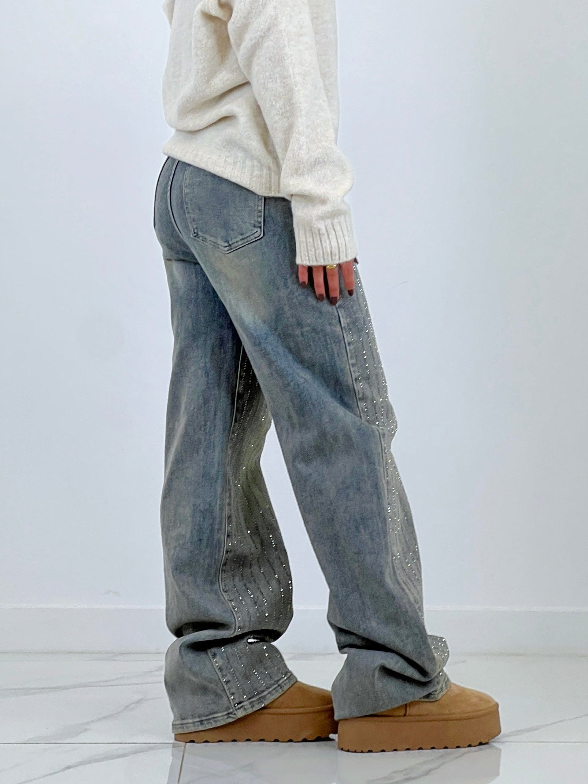 Jeans wide leg tiras brillantes - Zebra&Maduixa®