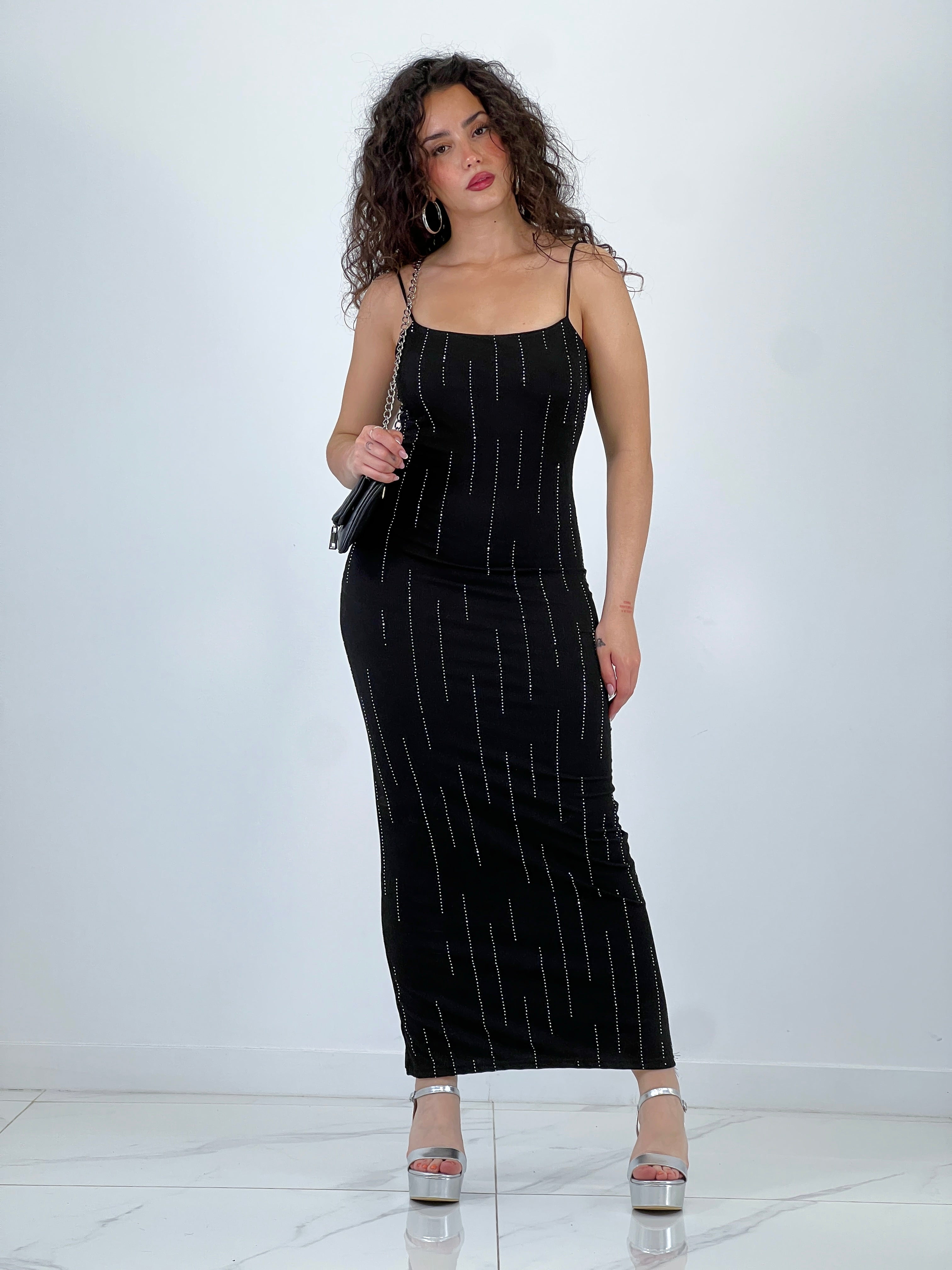Vestido canalé brilhantes