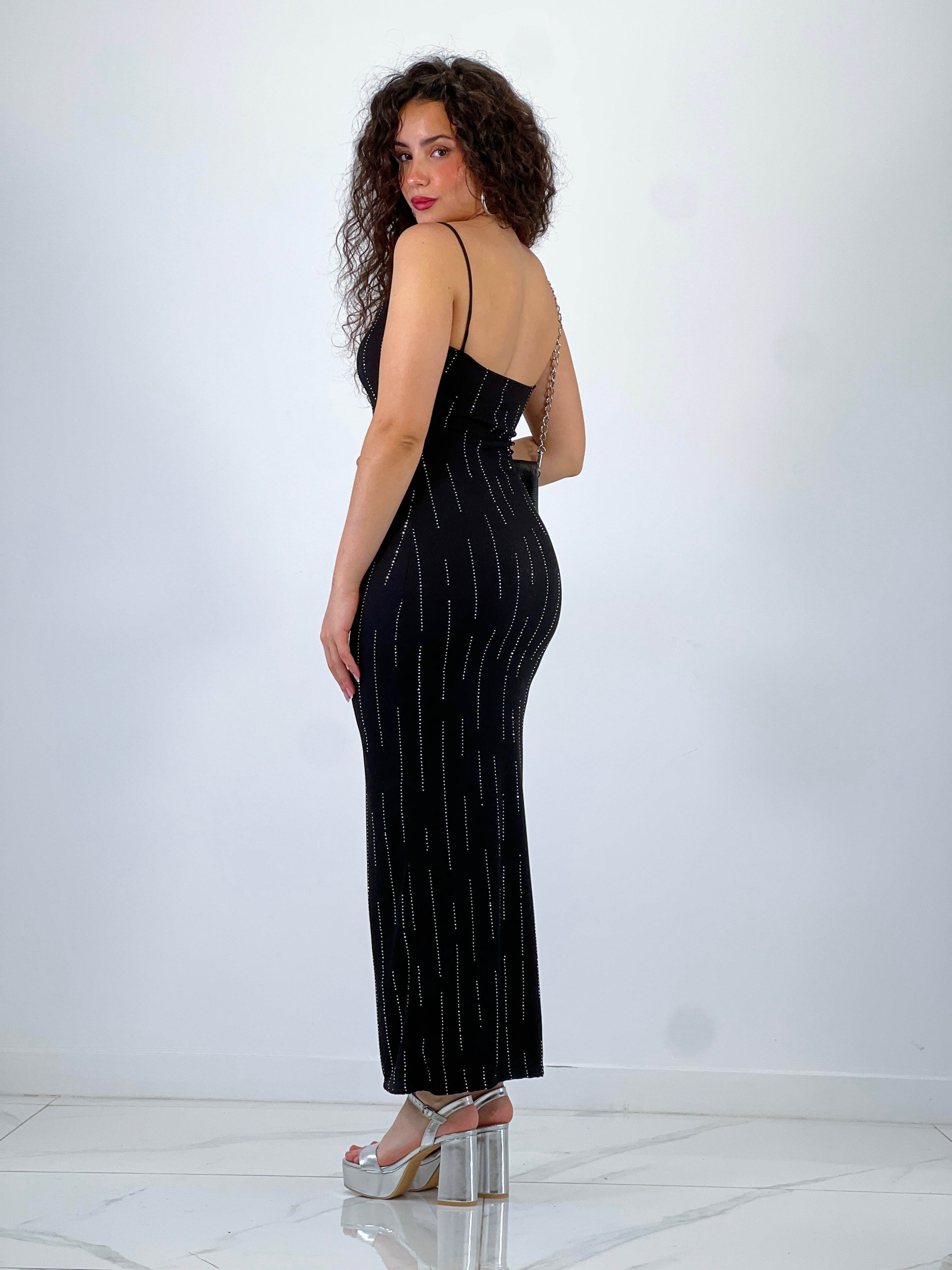 Vestido canalé brilhantes