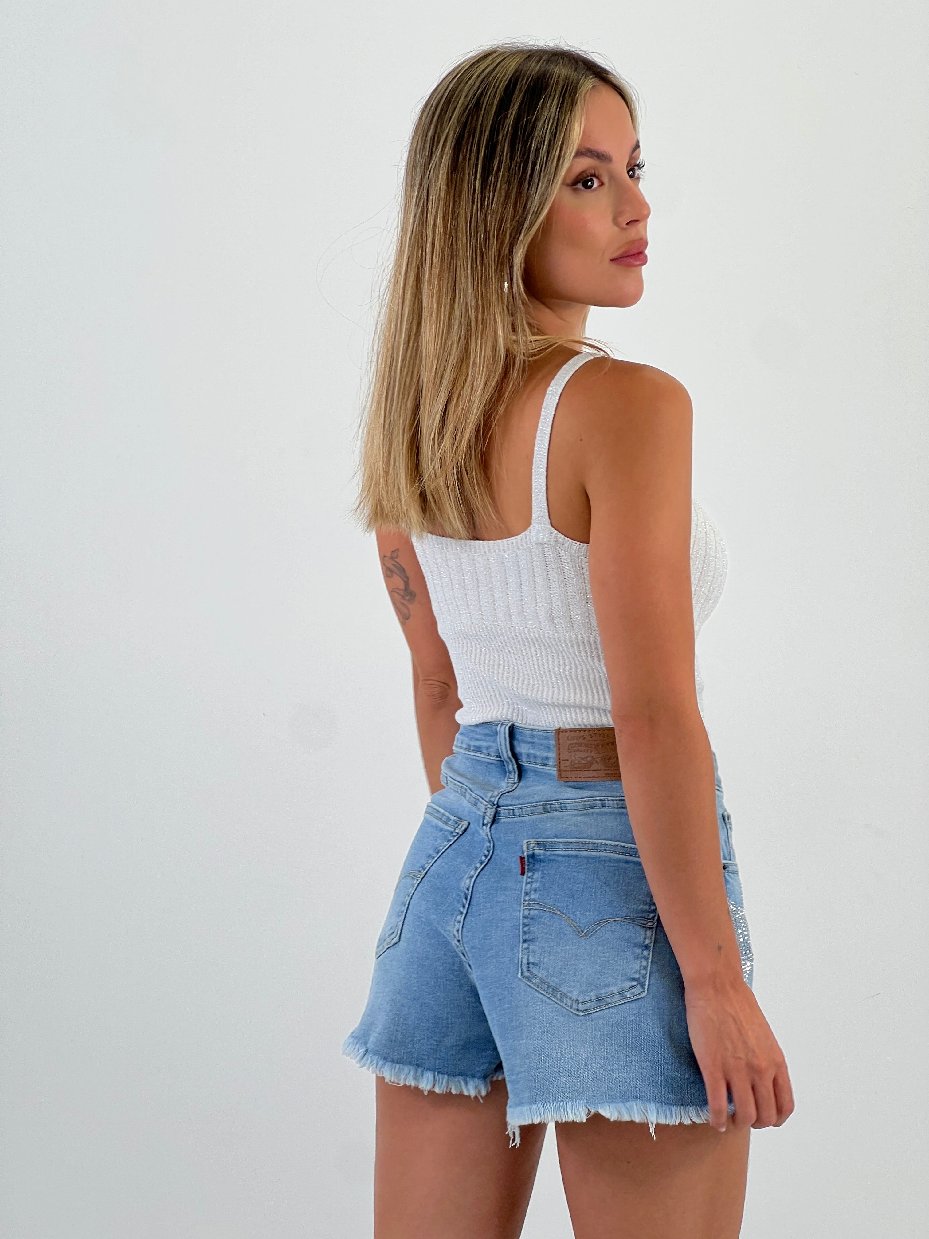 Short denim star rhinestones