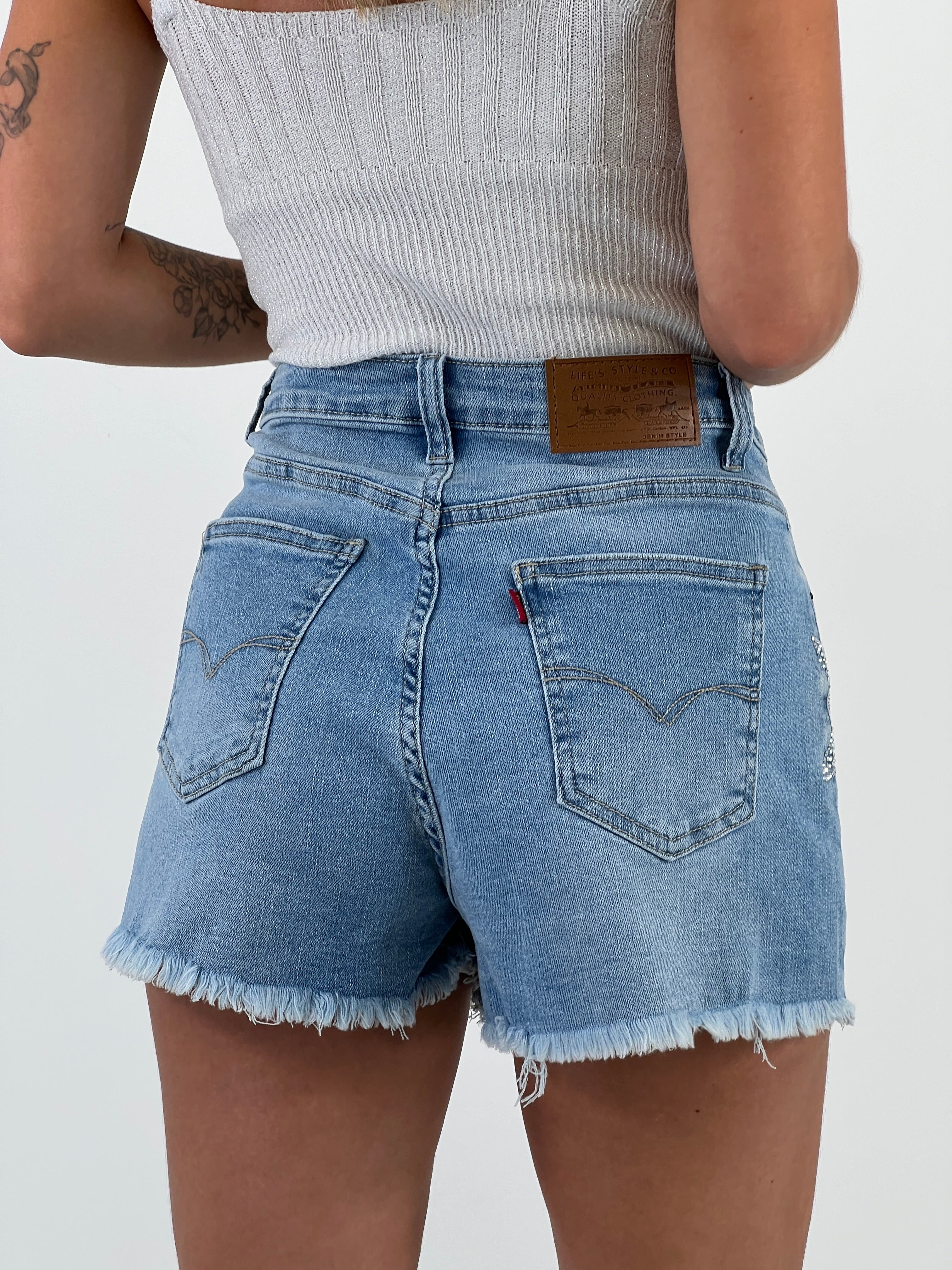 Short denim star rhinestones