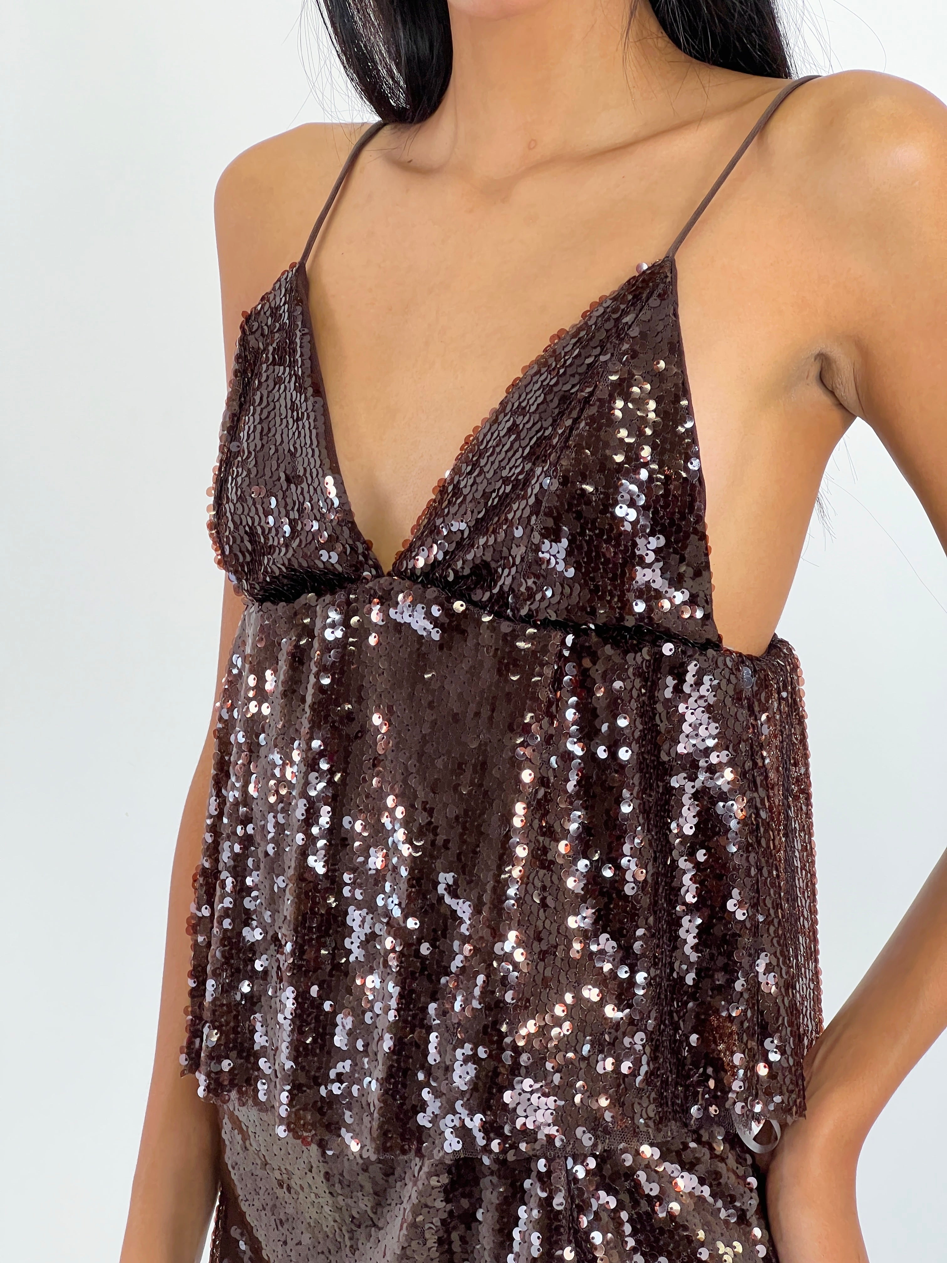 Top décolleté en V à paillettes