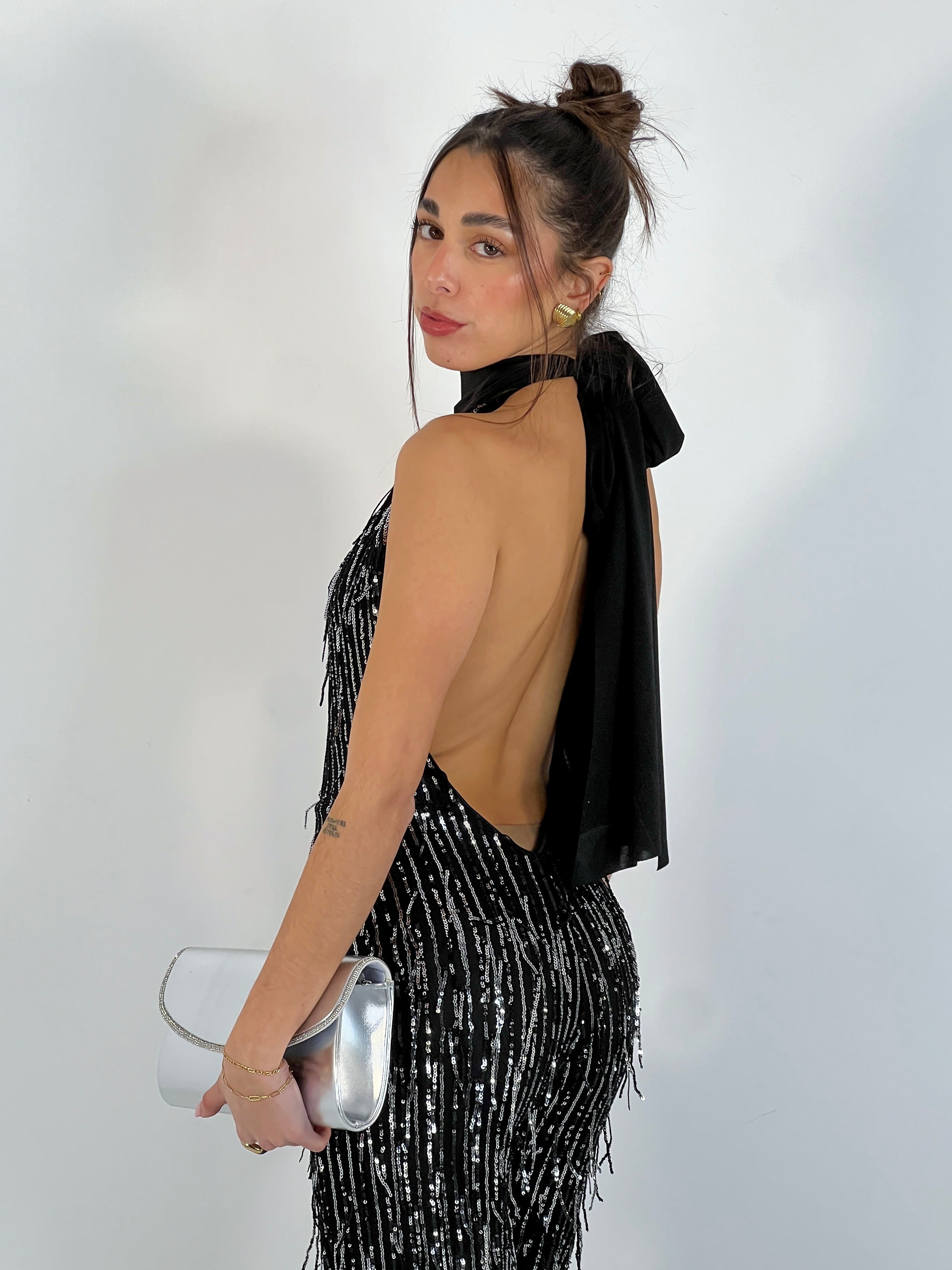 Mono halter con frange e paillettes