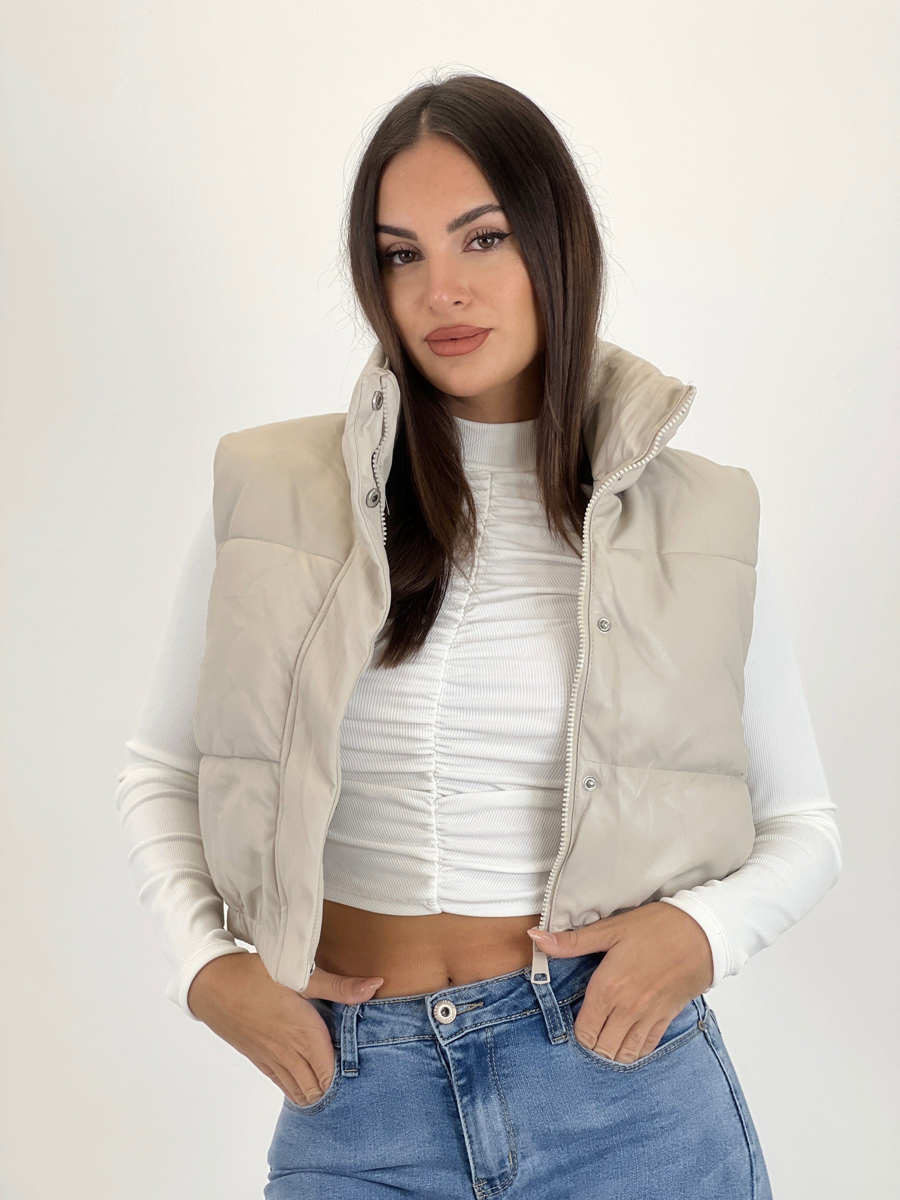 Faux leather padded vest