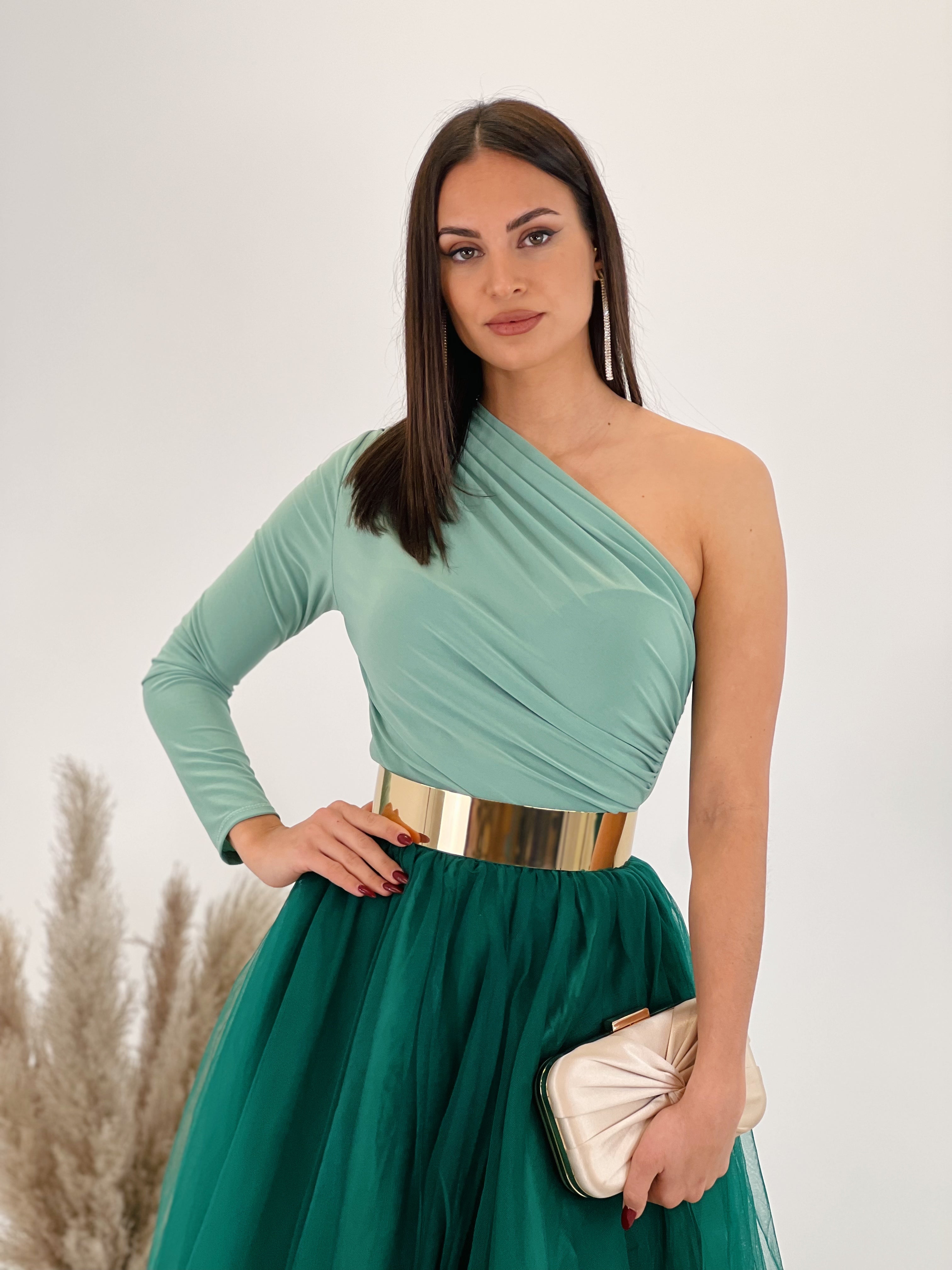 Asymmetrical gathered bodysuit