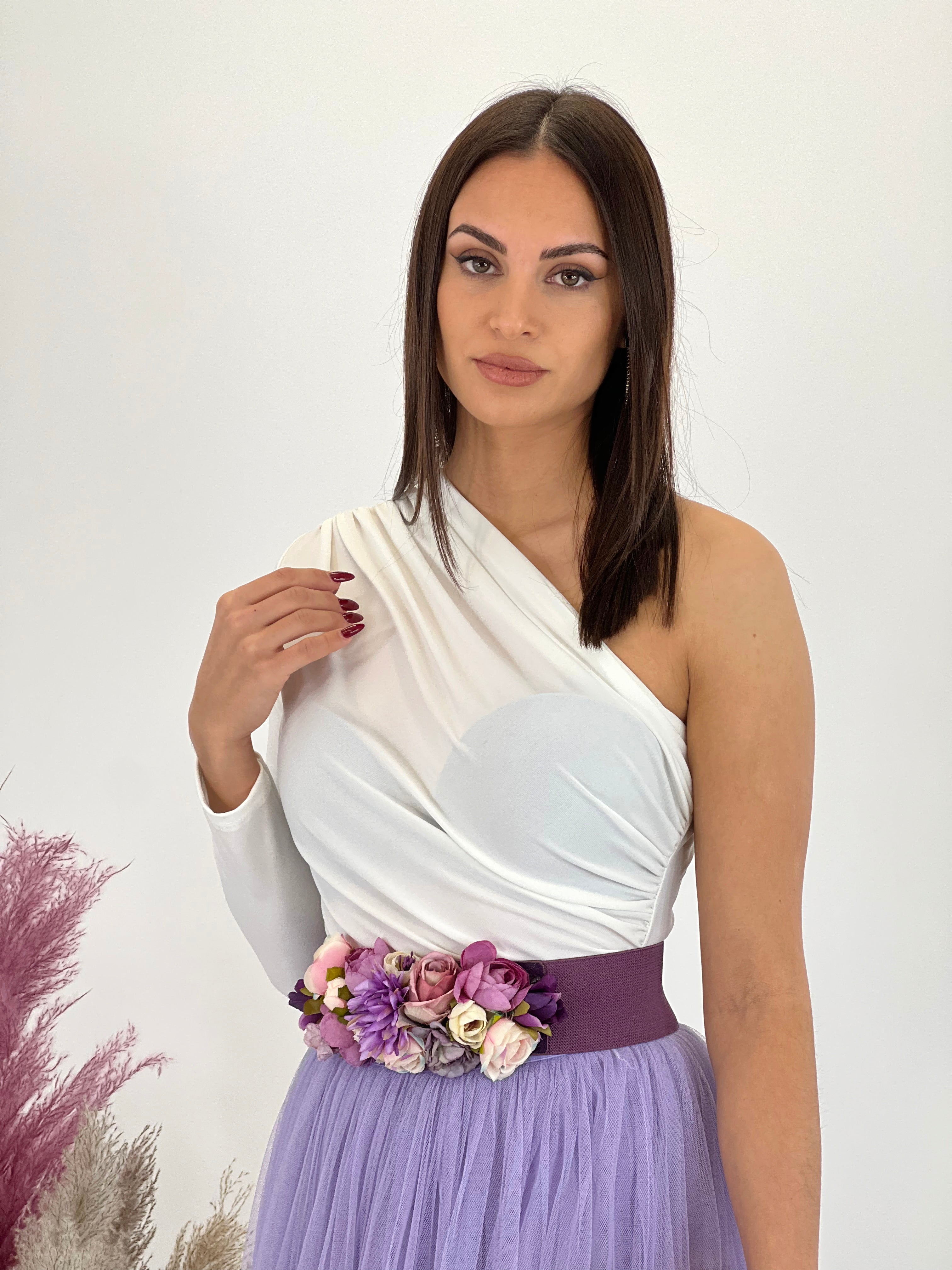 Asymmetrical gathered bodysuit