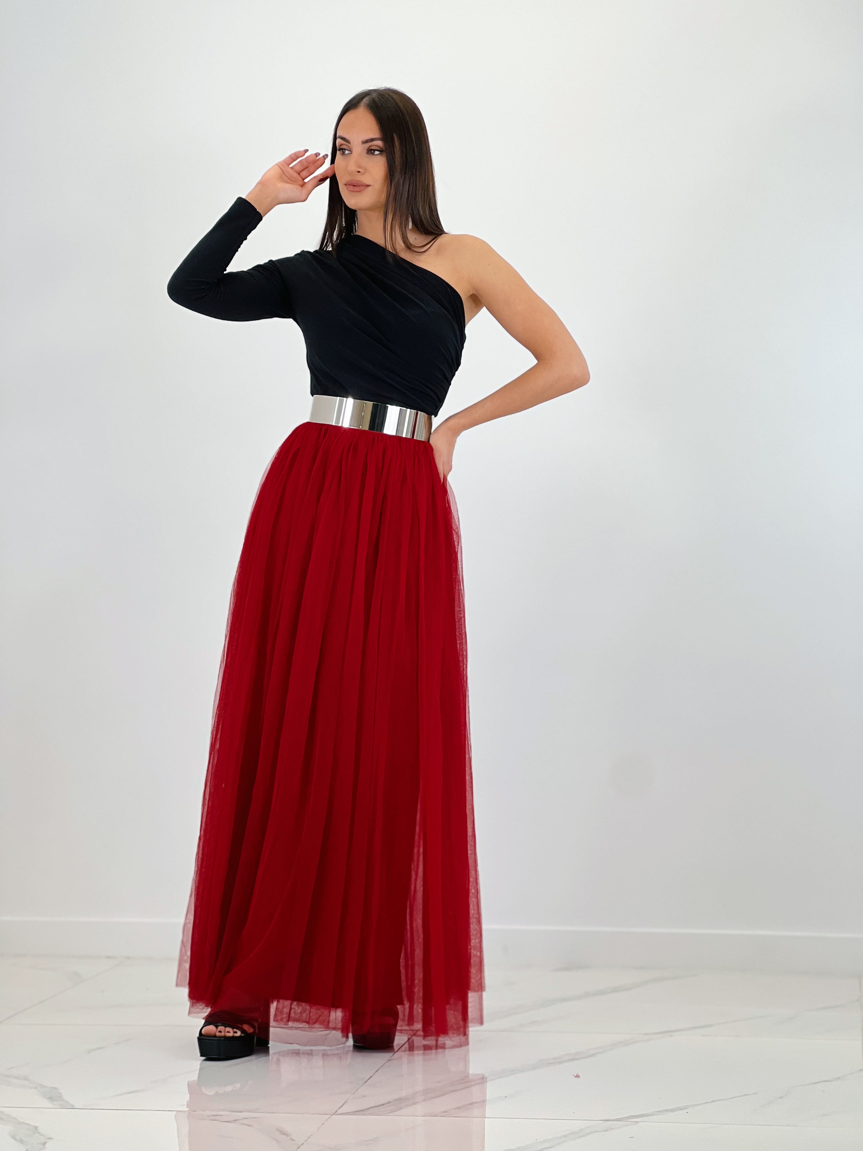 Asymmetrical gathered bodysuit