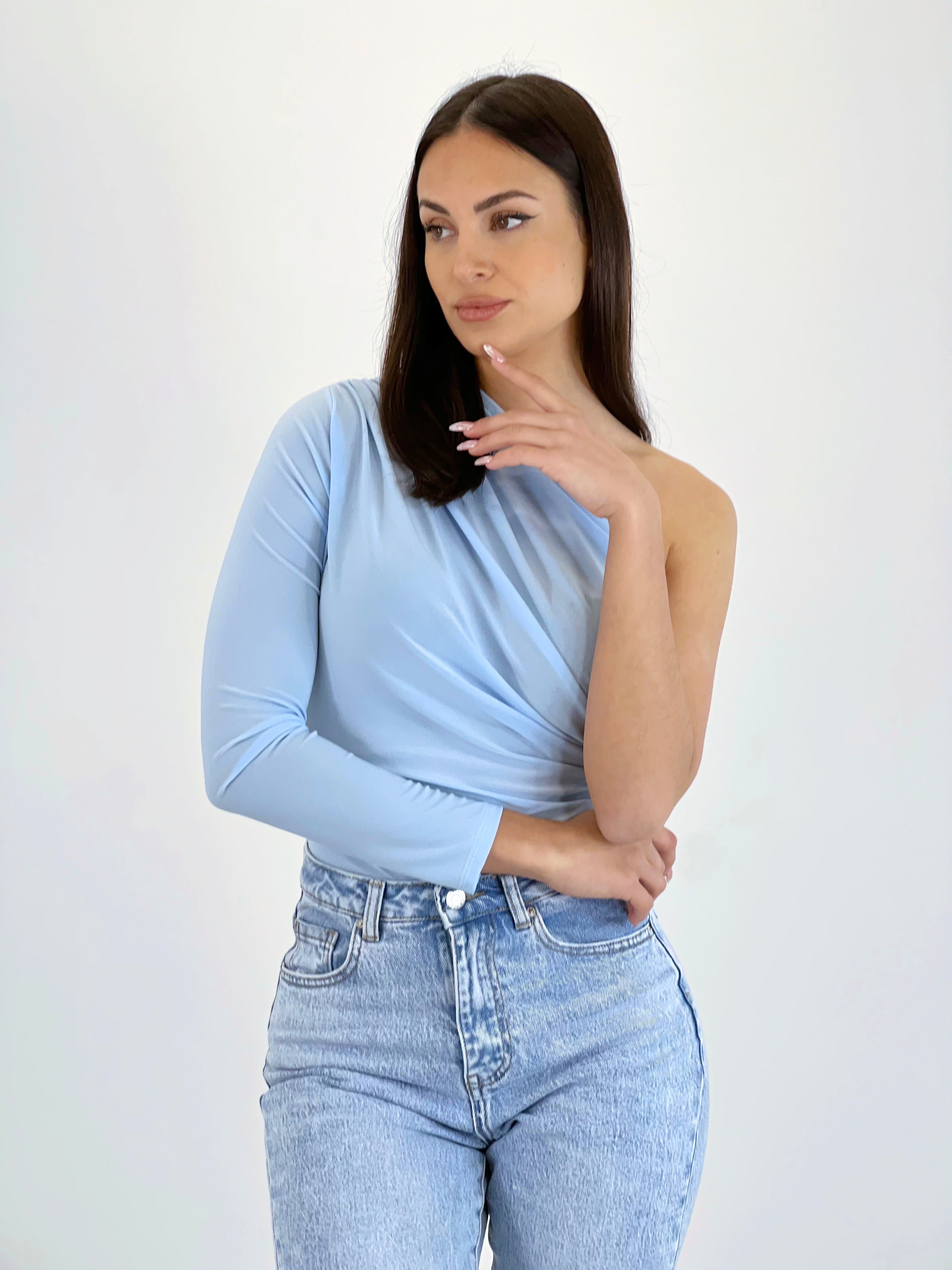 Asymmetrical gathered bodysuit