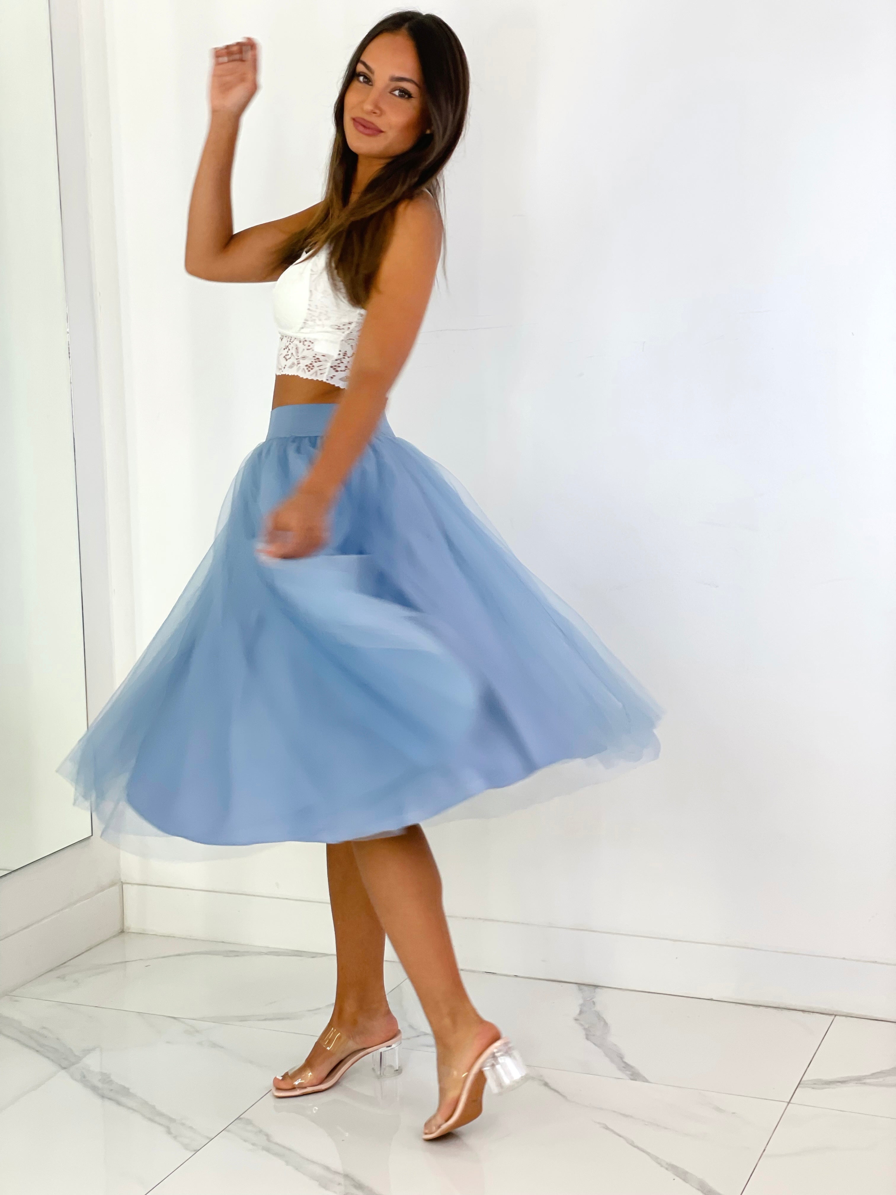Falda de tul midi azul - elegante para boda o eventos o ceremonia | Zebra&Maduixa