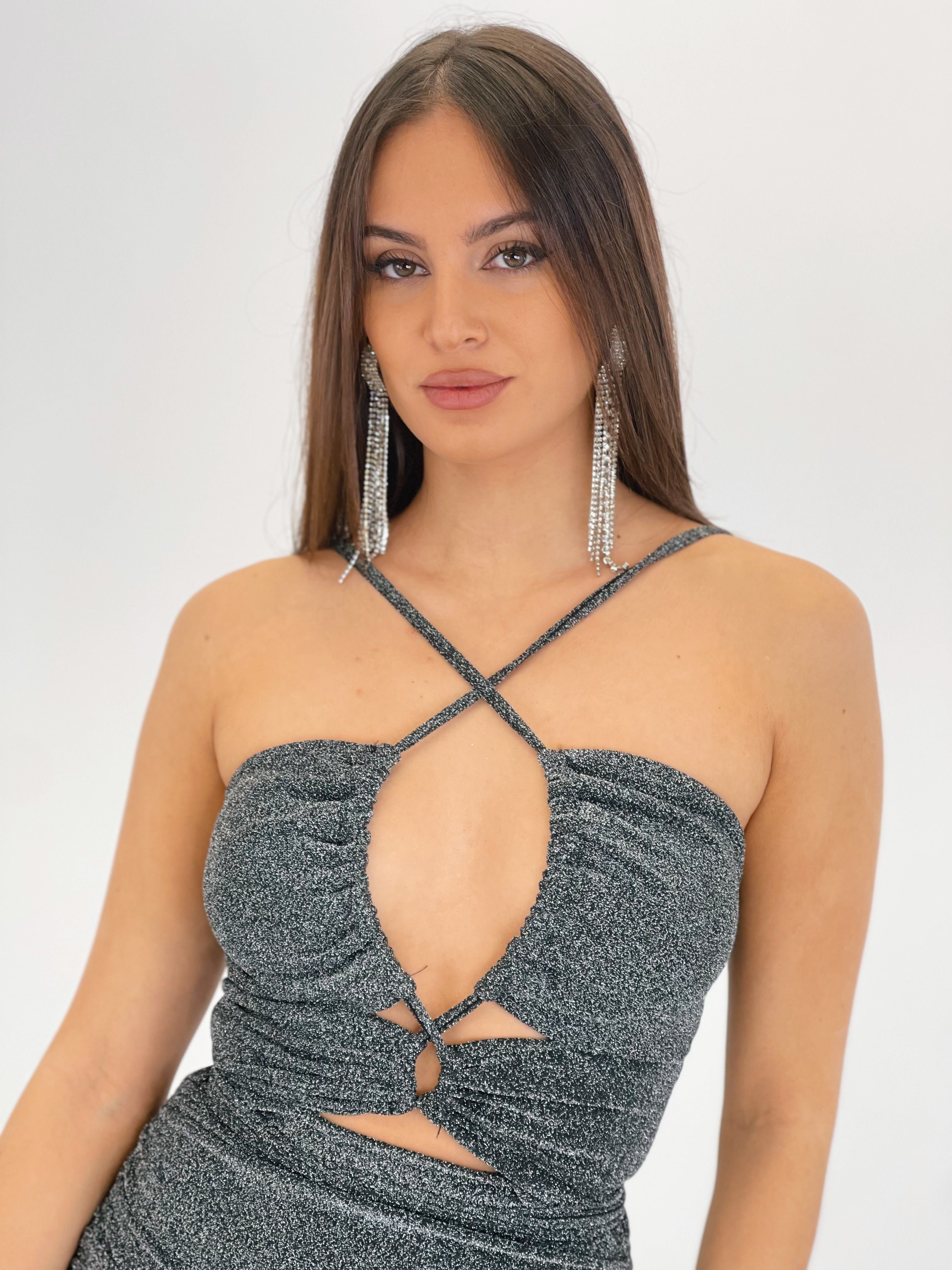 Vestido brillo cruzado