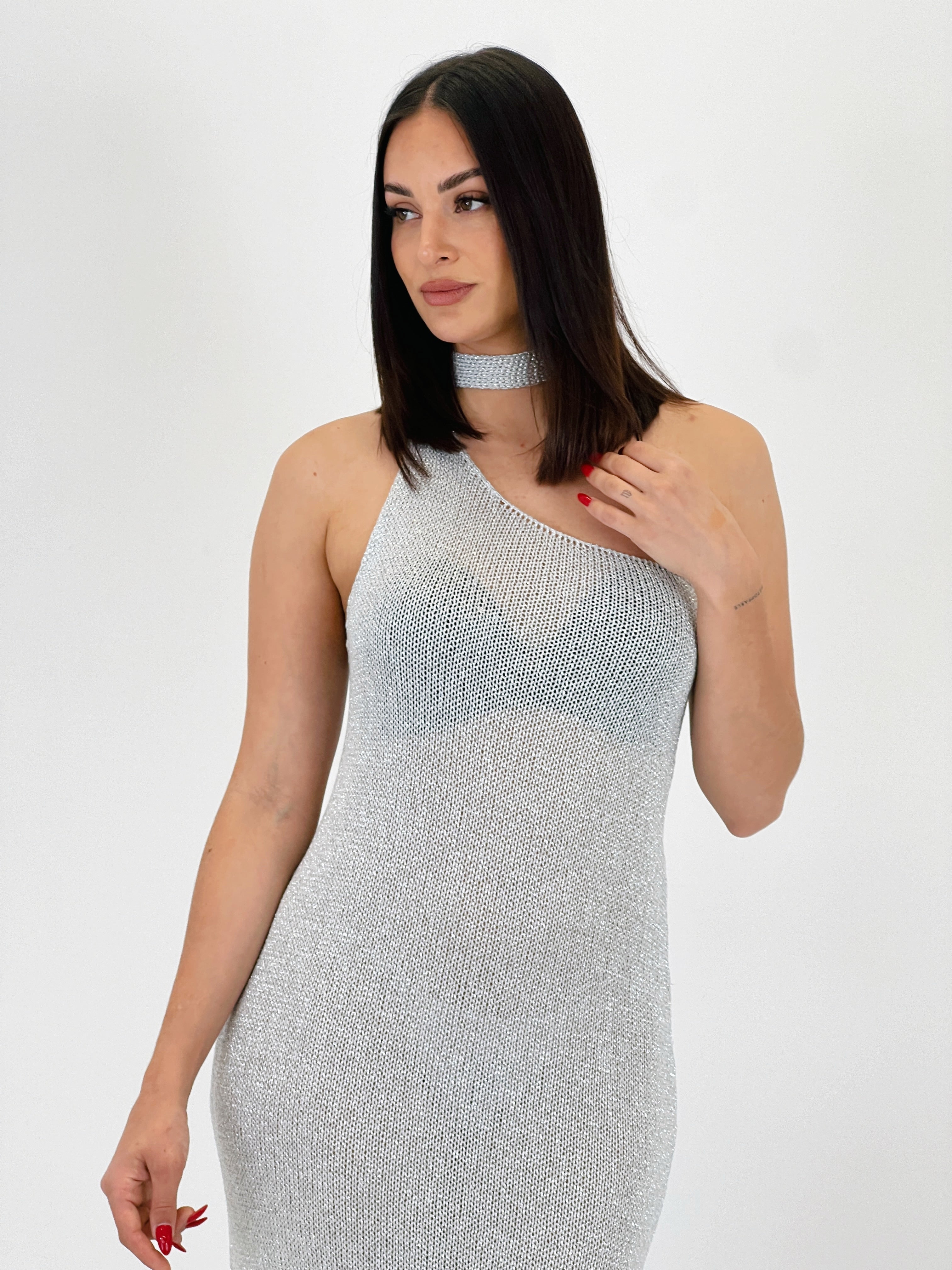 Vestido punto metalizado Saura