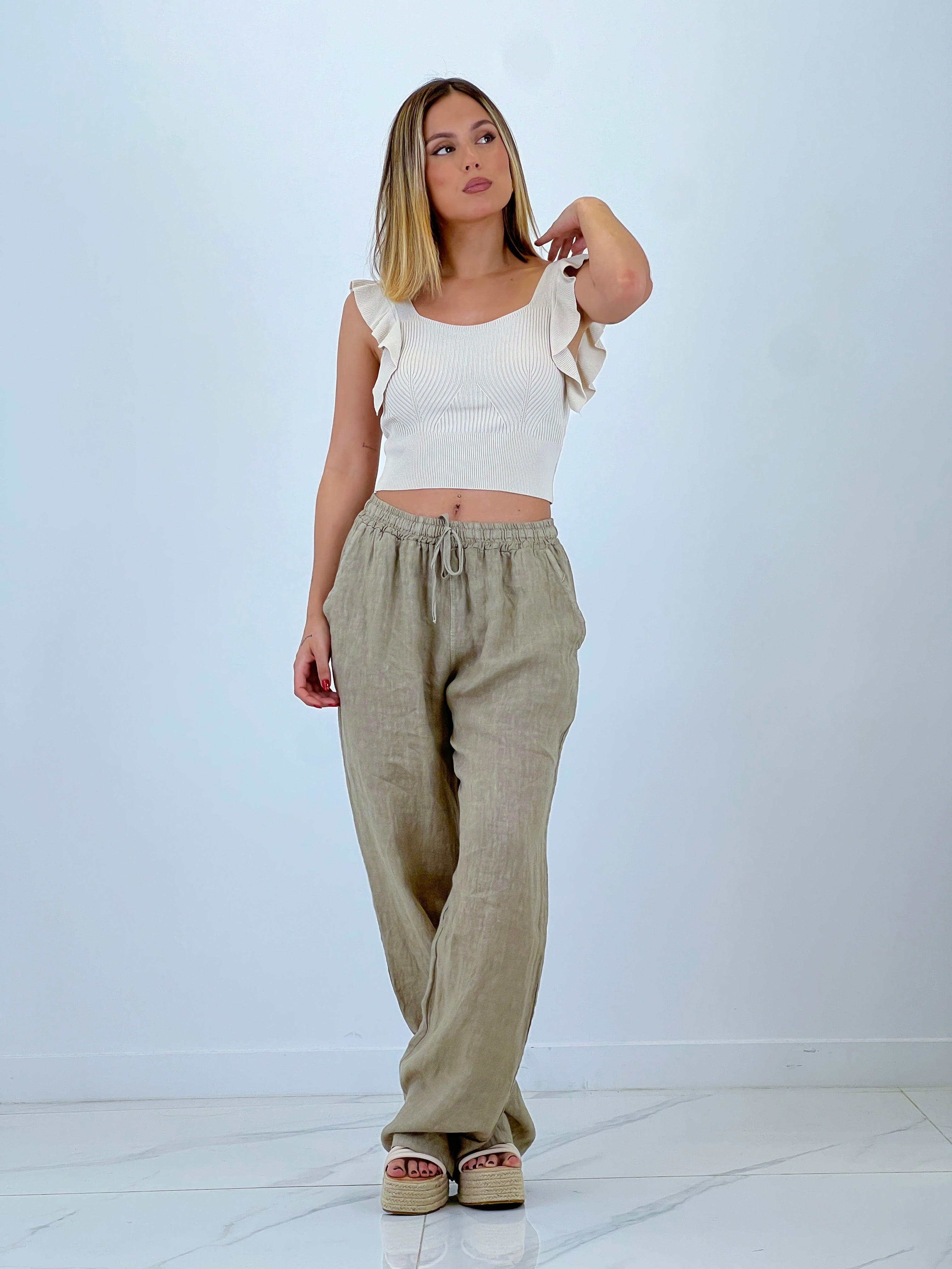 Pantalón straight lino cintura goma - Zebra&Maduixa®