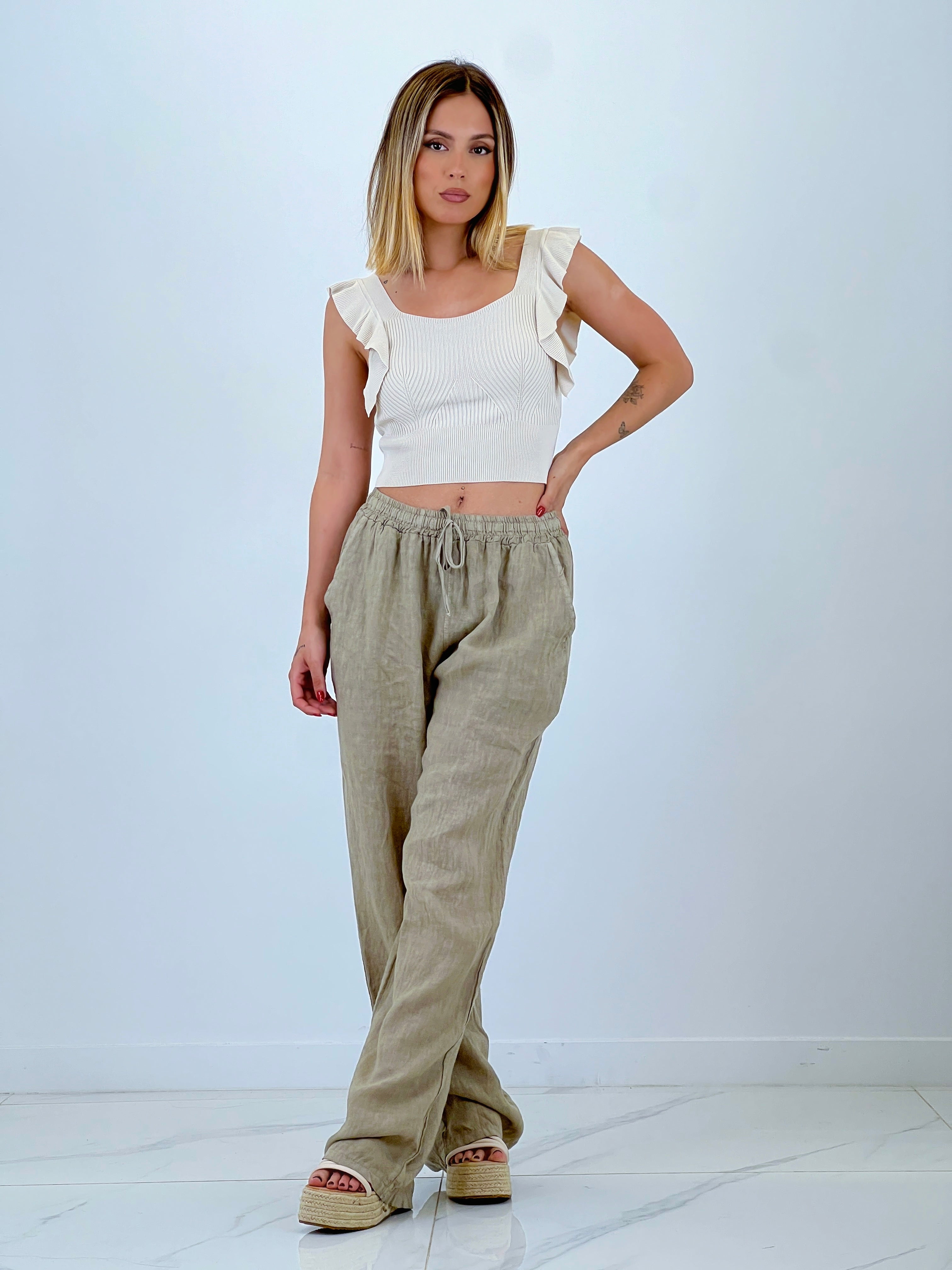 Pantalón straight lino cintura goma - Zebra&Maduixa®