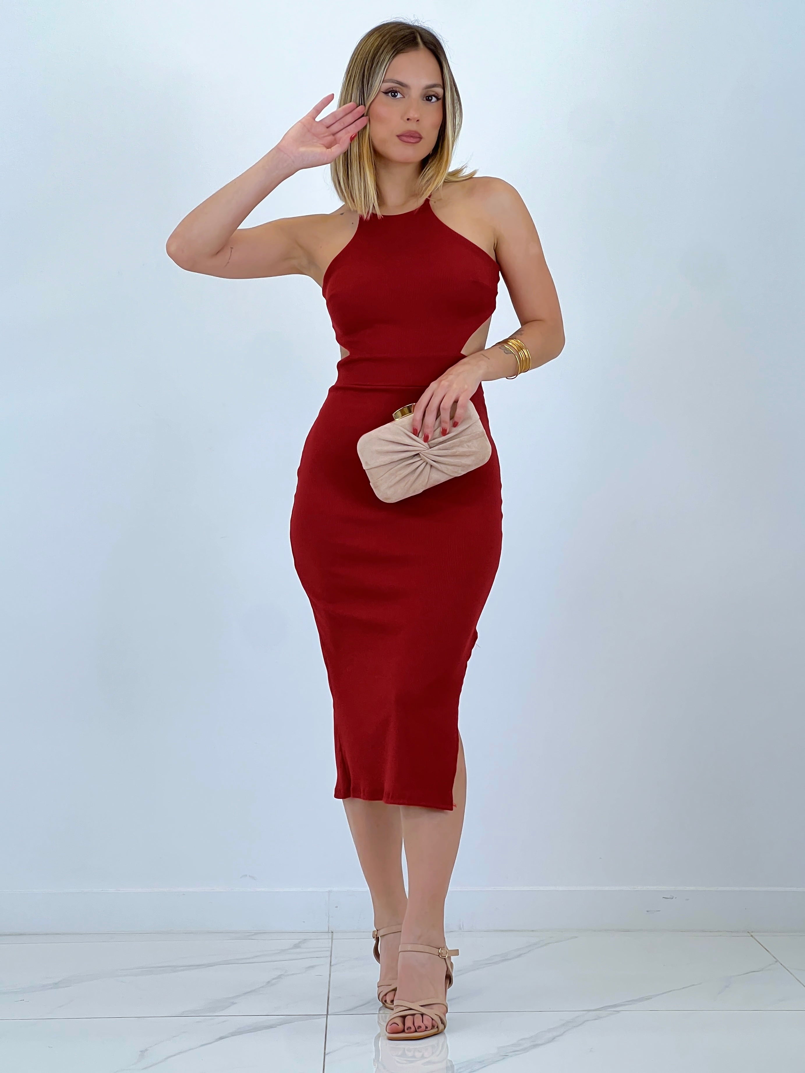 Vestido midi canalé halter lace up - Zebra&Maduixa®