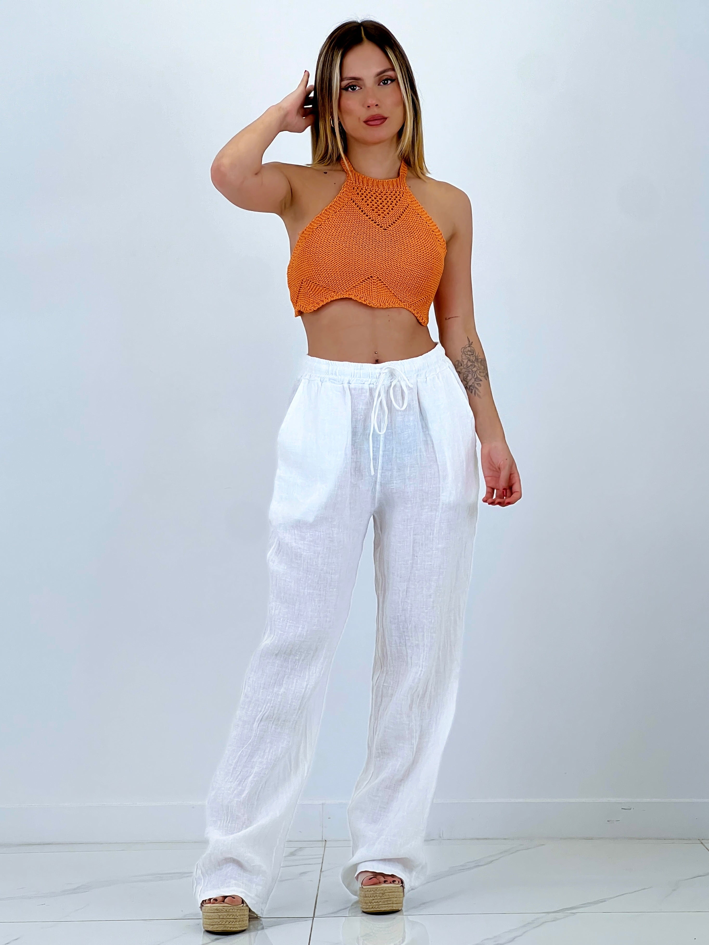 Pantalón straight lino cintura goma - Zebra&Maduixa®