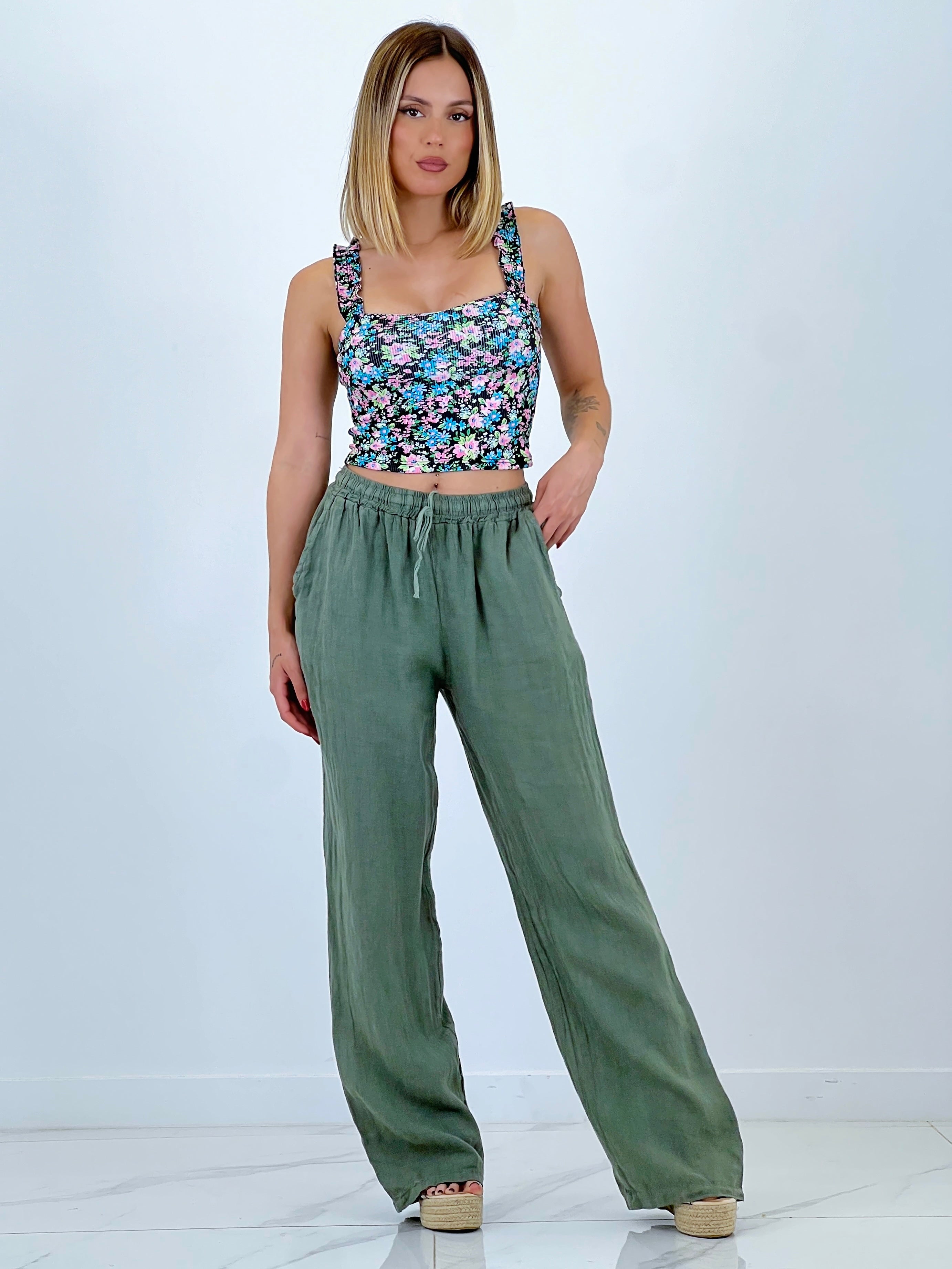Pantalón straight lino cintura goma - Zebra&Maduixa®