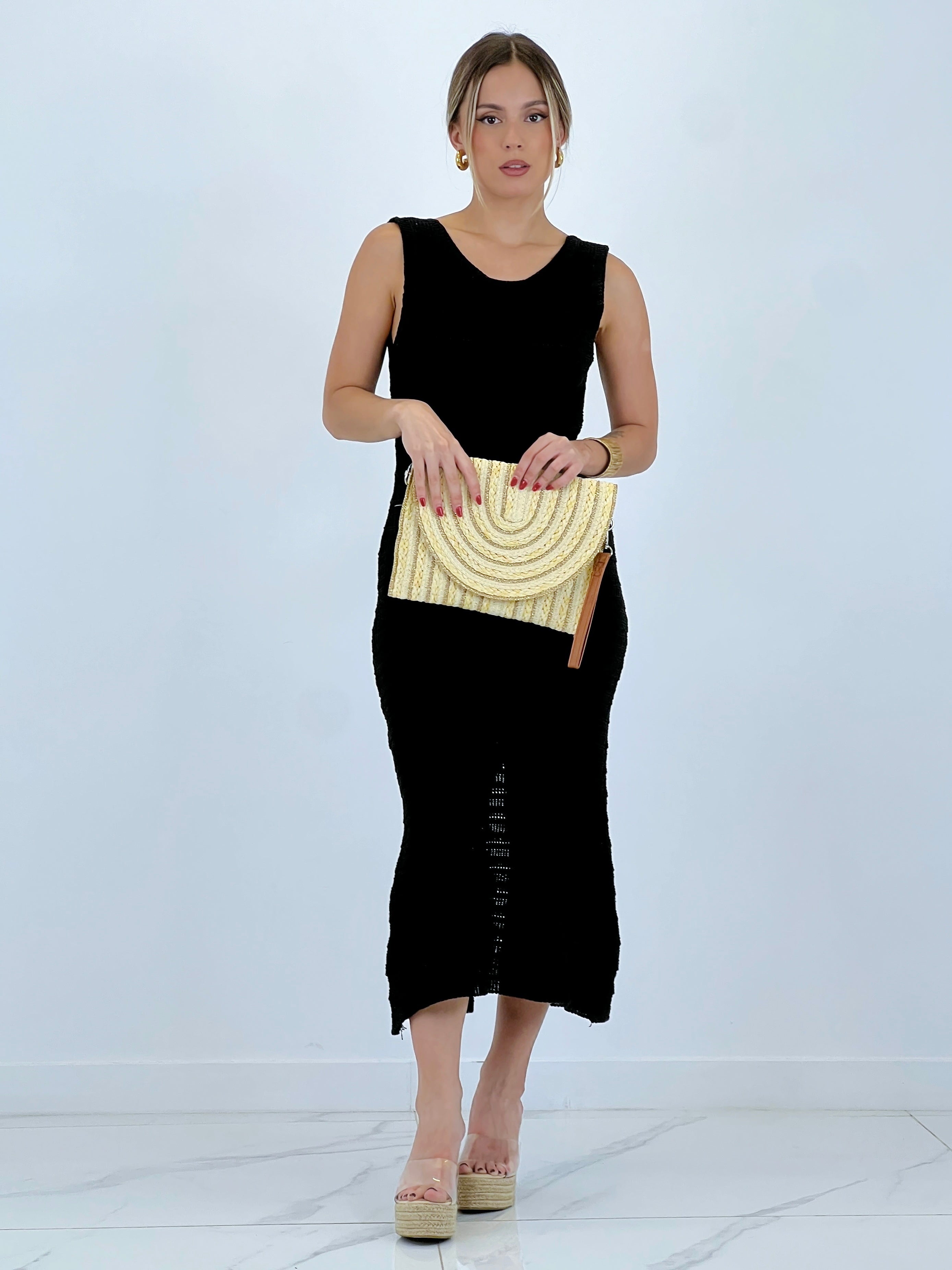 Bolso de mão linhas ráfia