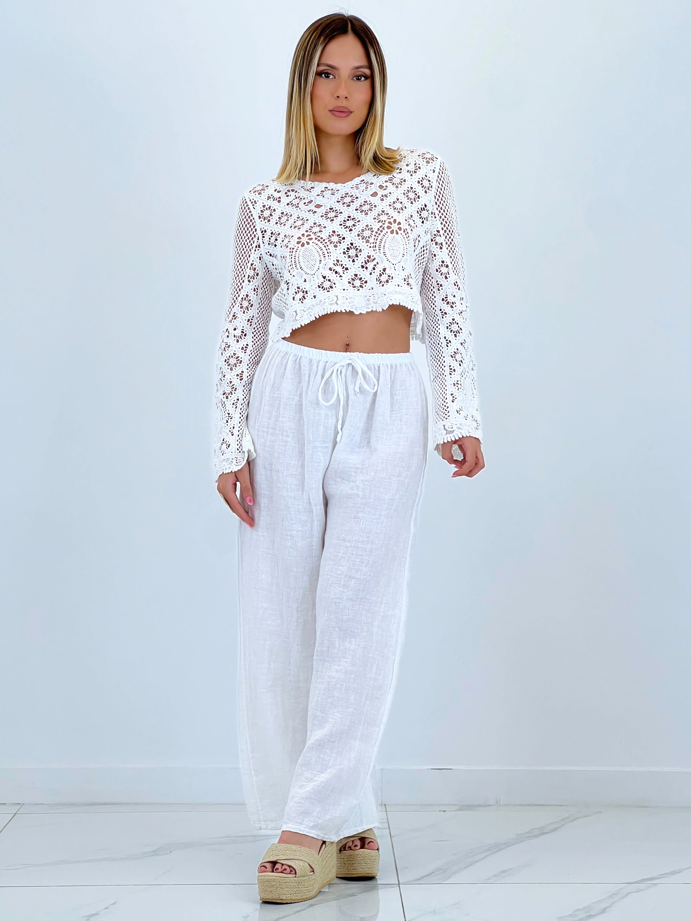 Crochet flared sleeve sweater