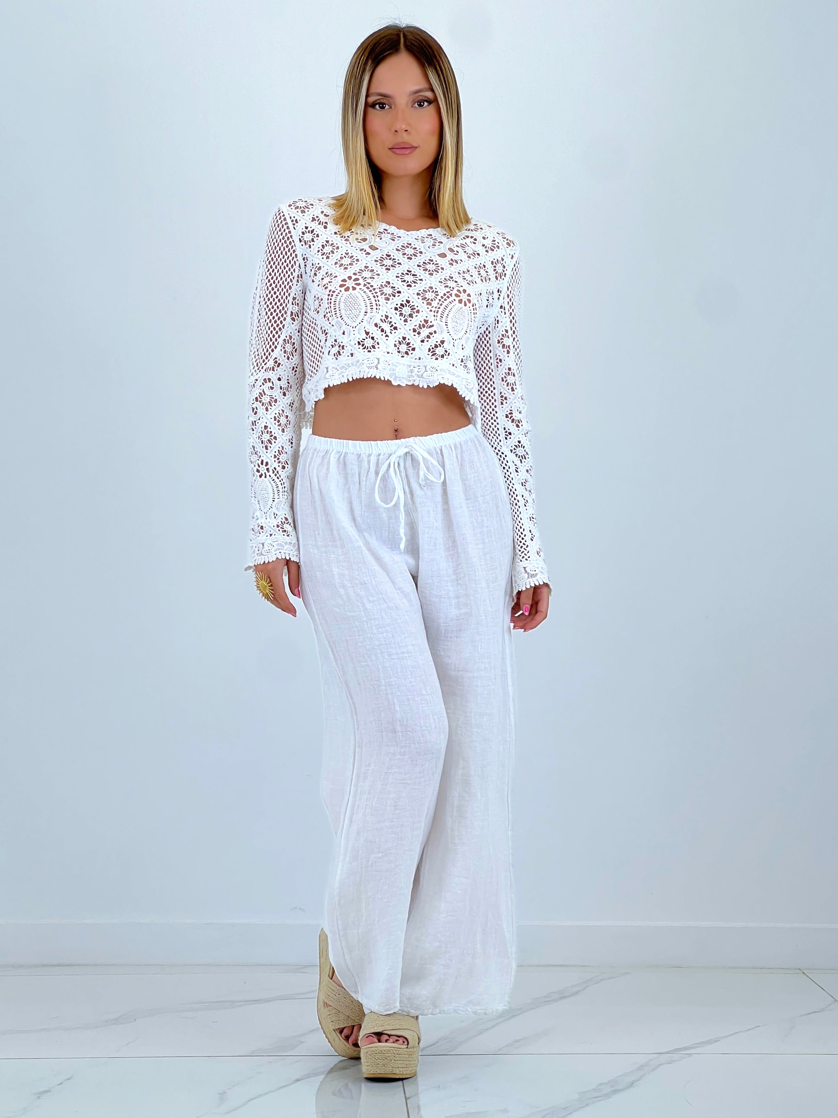Crochet flared sleeve sweater
