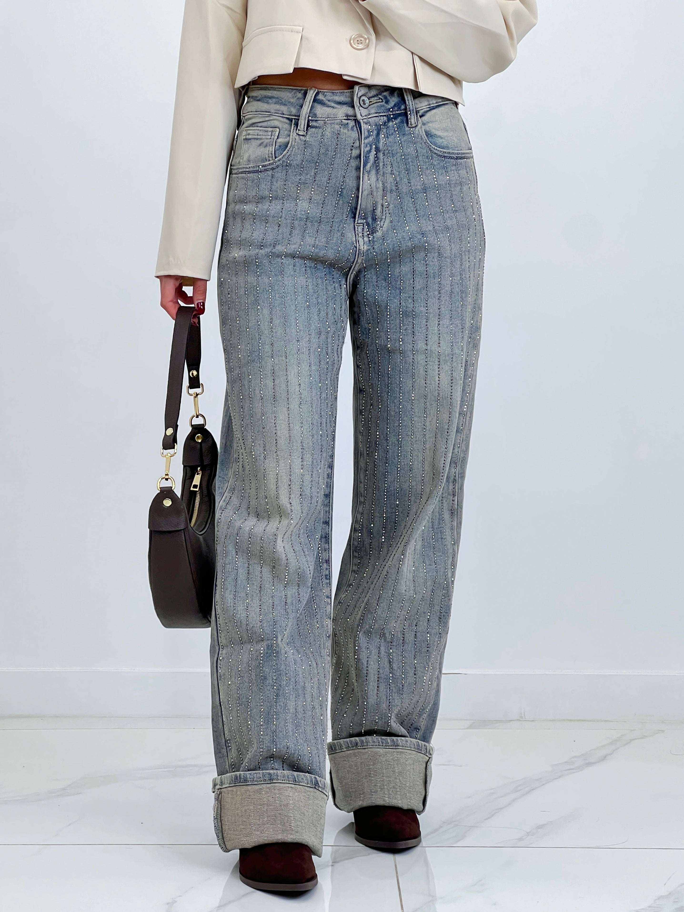 Jeans wide leg tiras brillantes - Zebra&Maduixa®