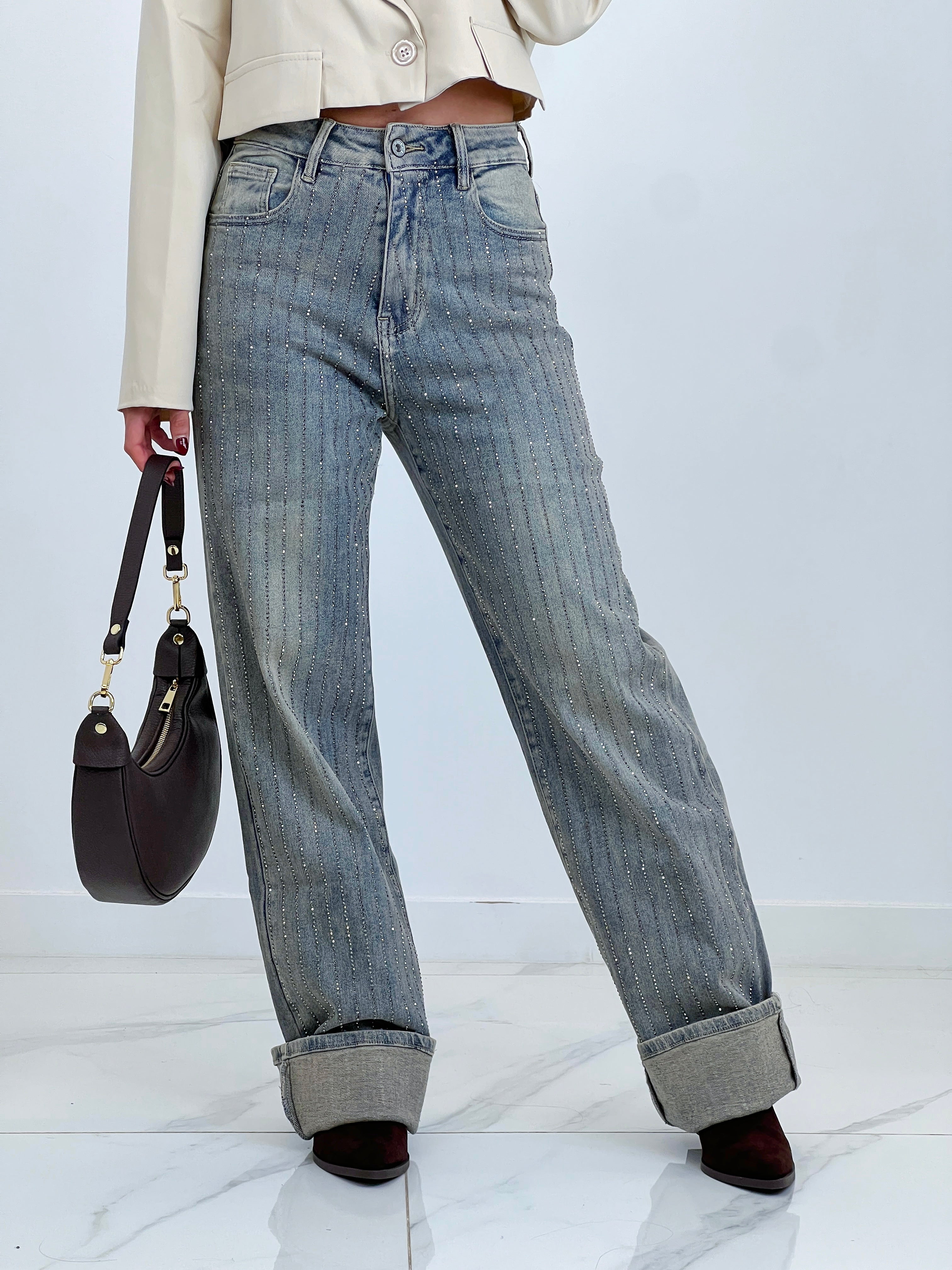 Jeans wide leg tiras brillantes - Zebra&Maduixa®