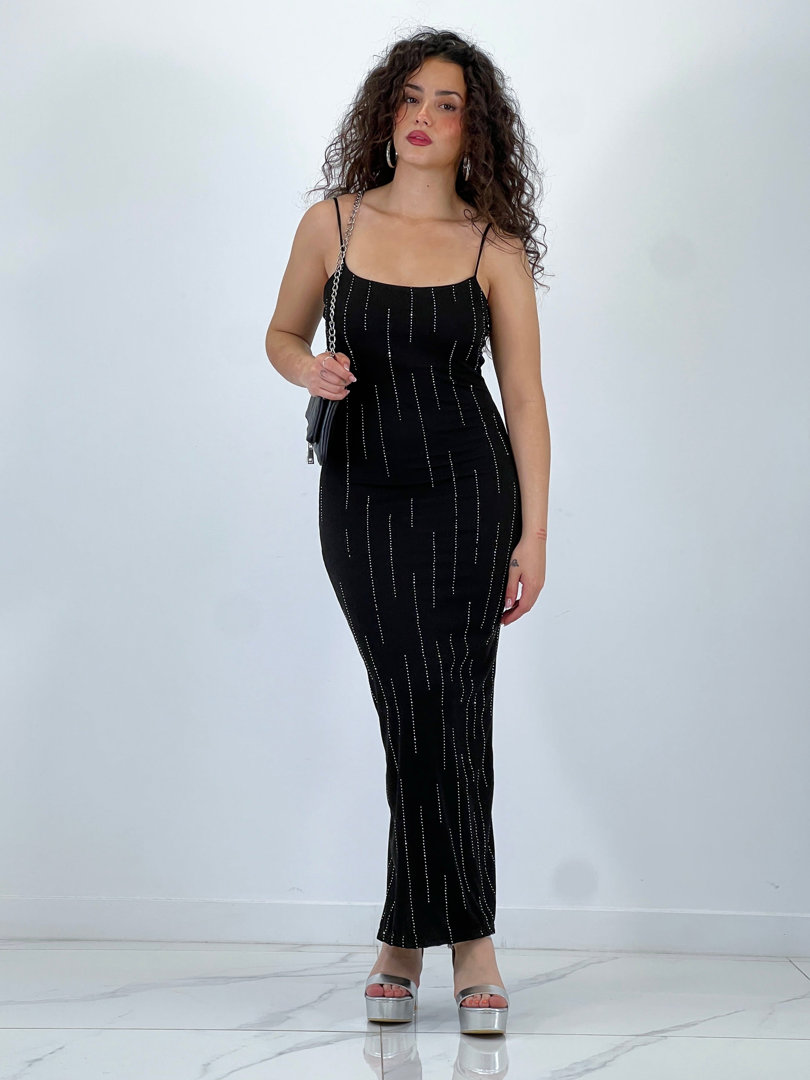 Vestido canalé brilhantes