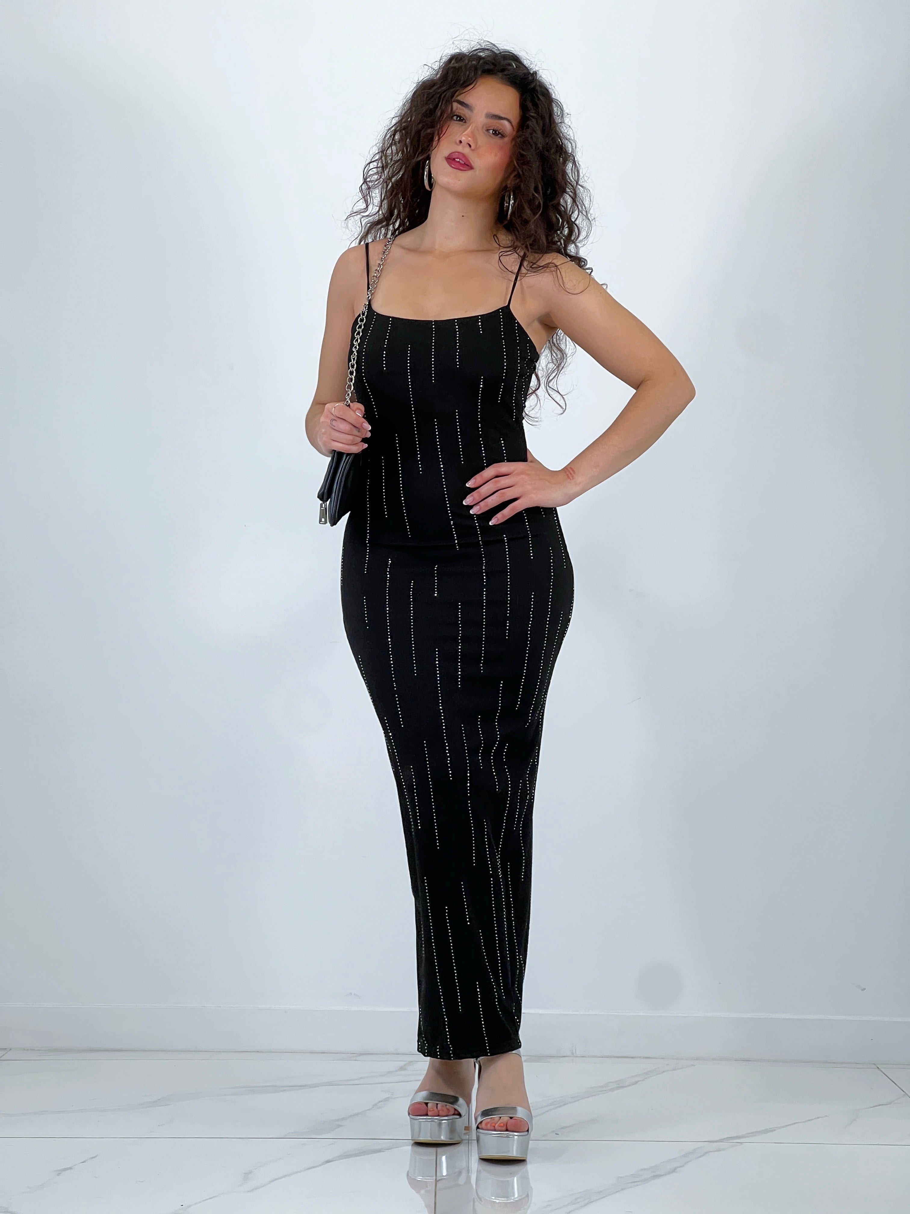 Vestido canalé brilhantes