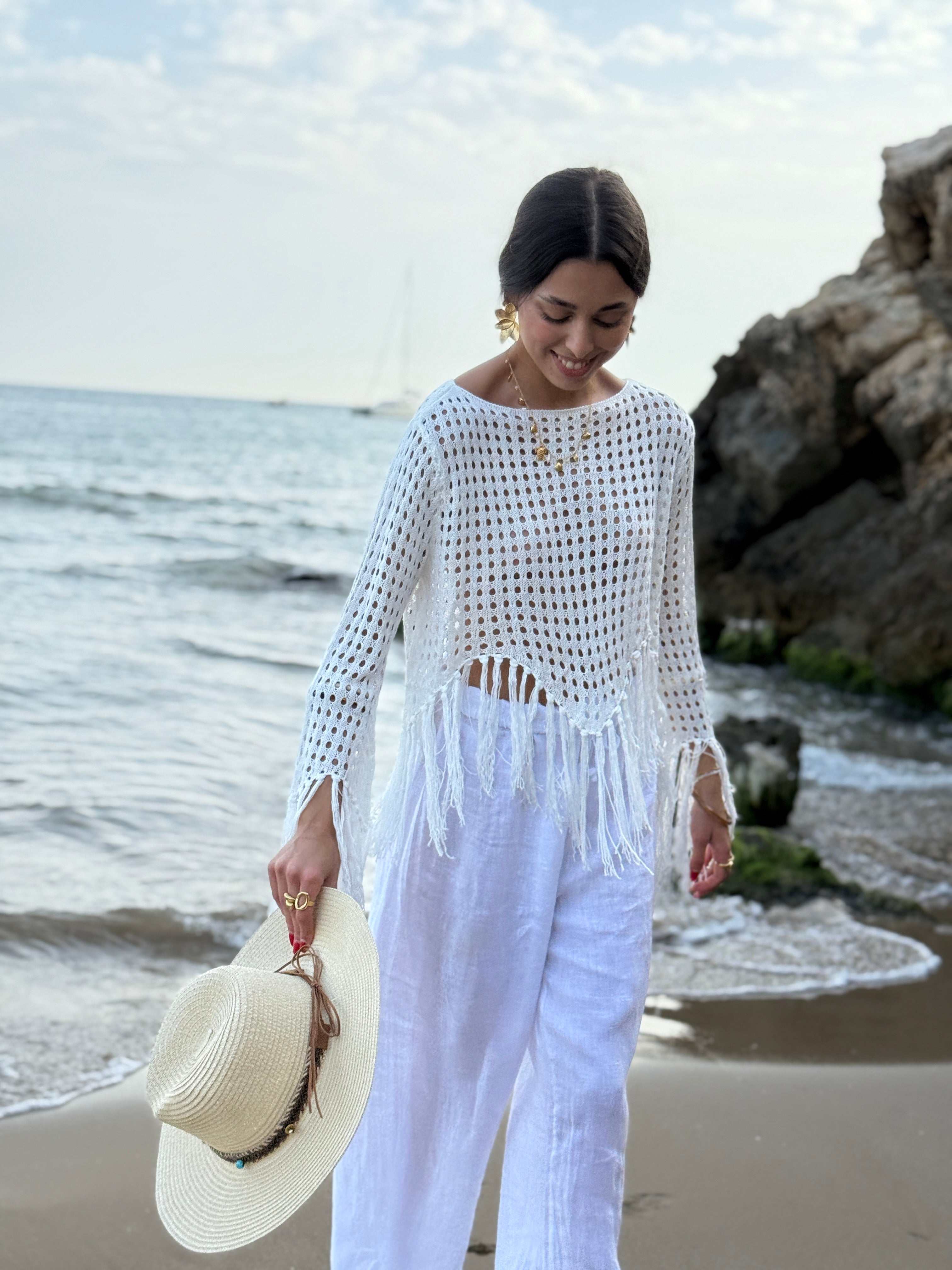 Phuket long-sleeved fringed top
