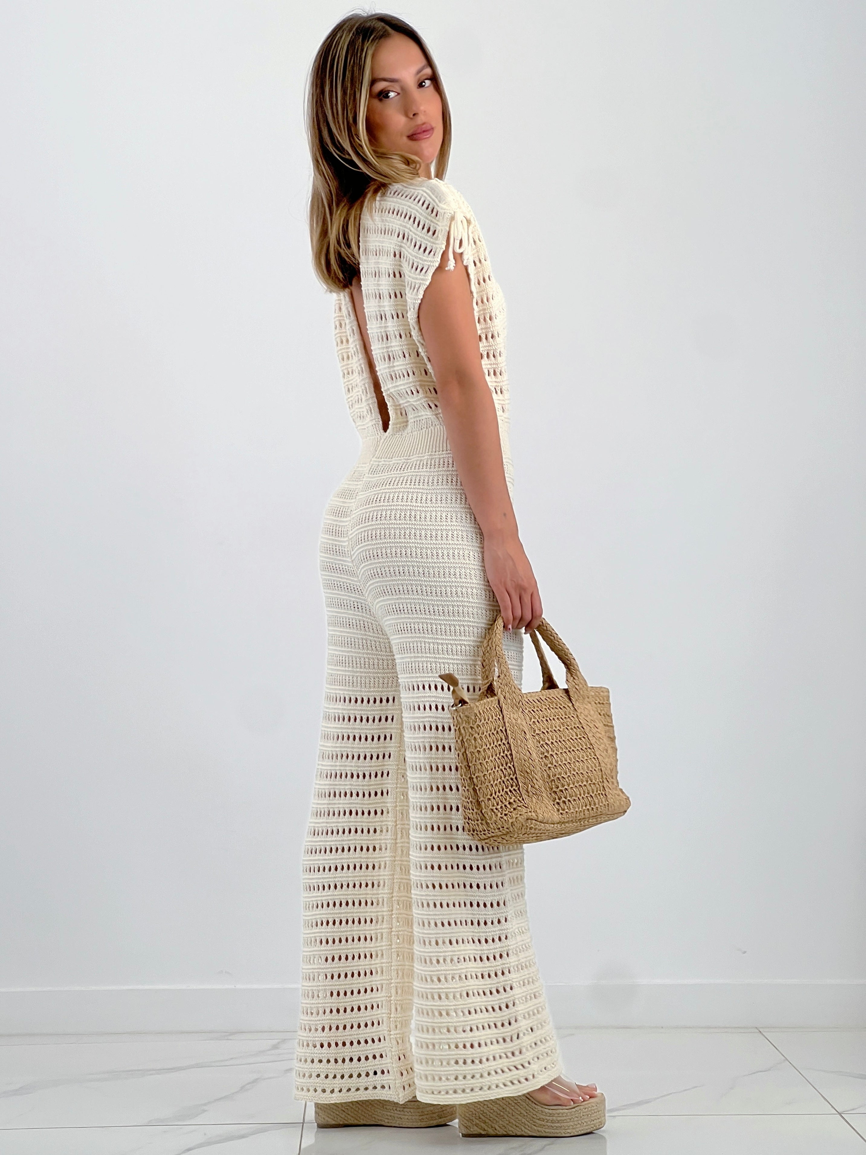 Crochet flare jumpsuit