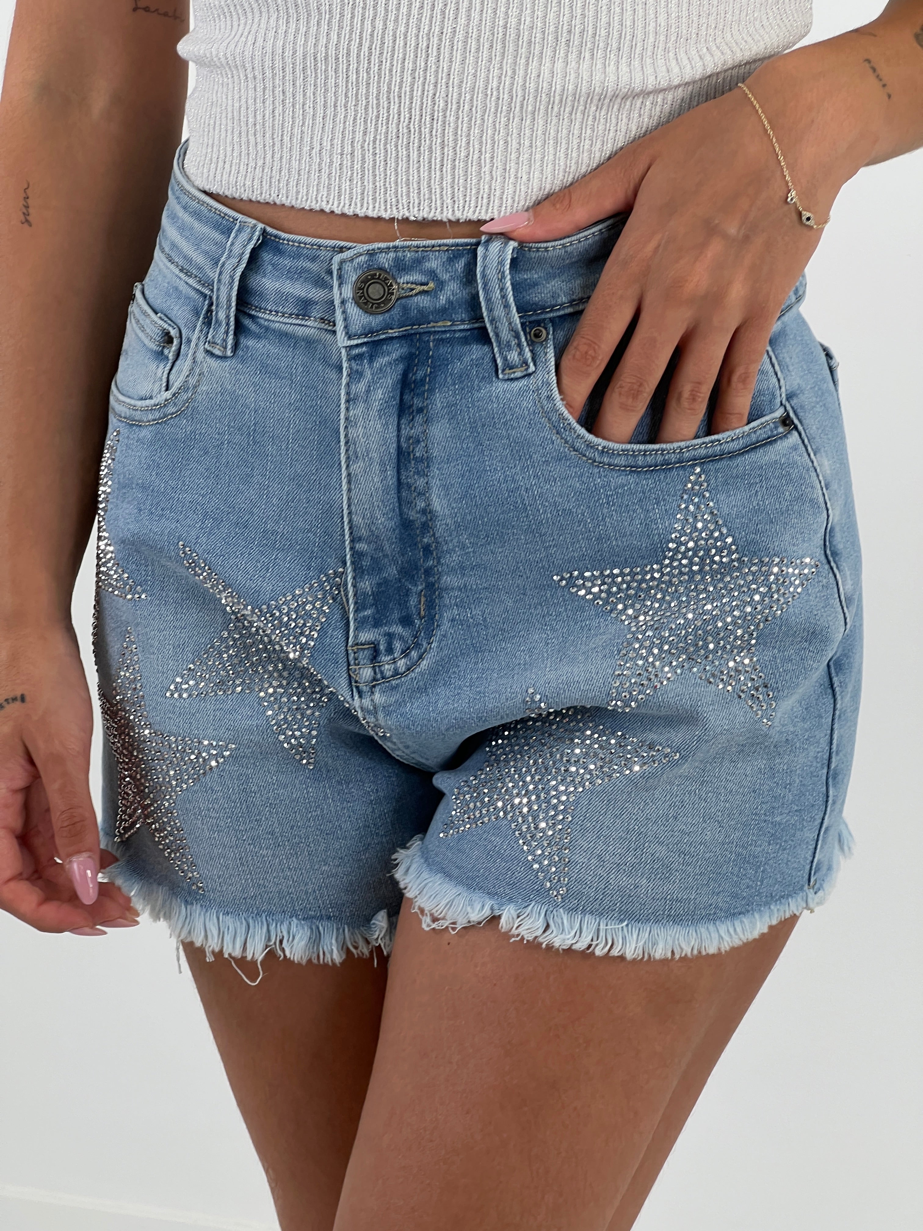 Short denim star rhinestones
