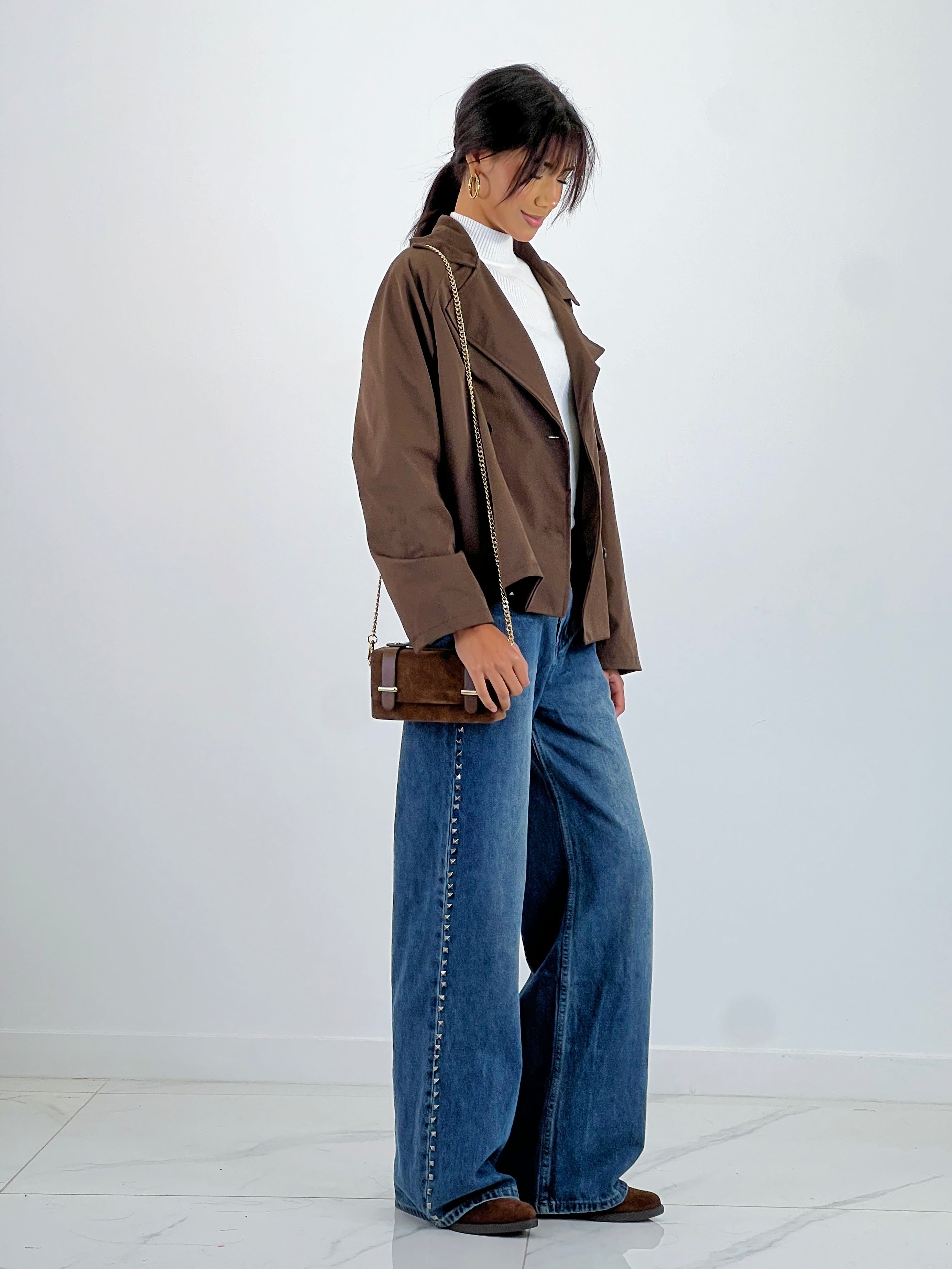 Jeans wide leg tiro alto tachuelas - Zebra&Maduixa®