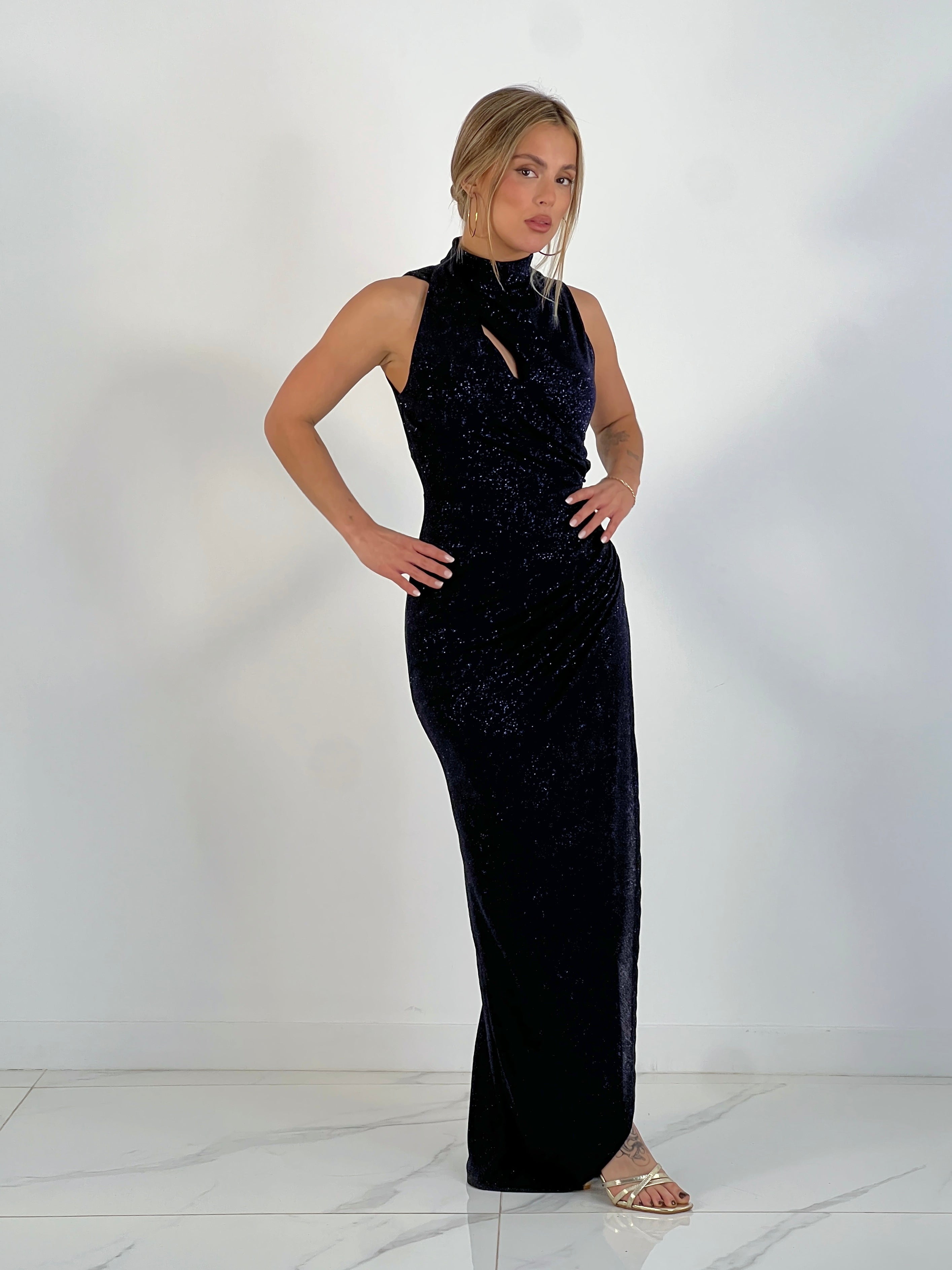 Glitter wrap midi dress
