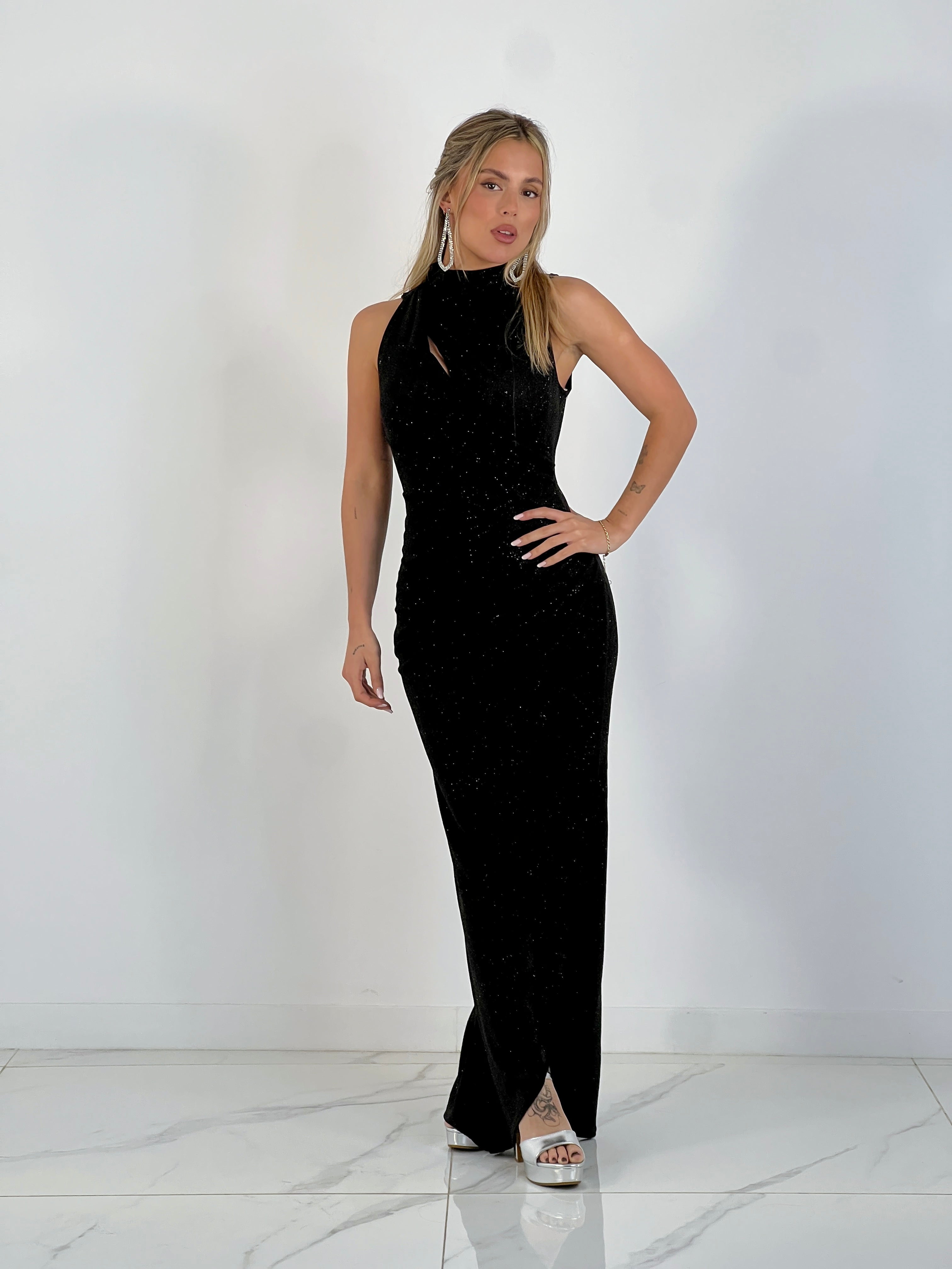 Glitter wrap midi dress