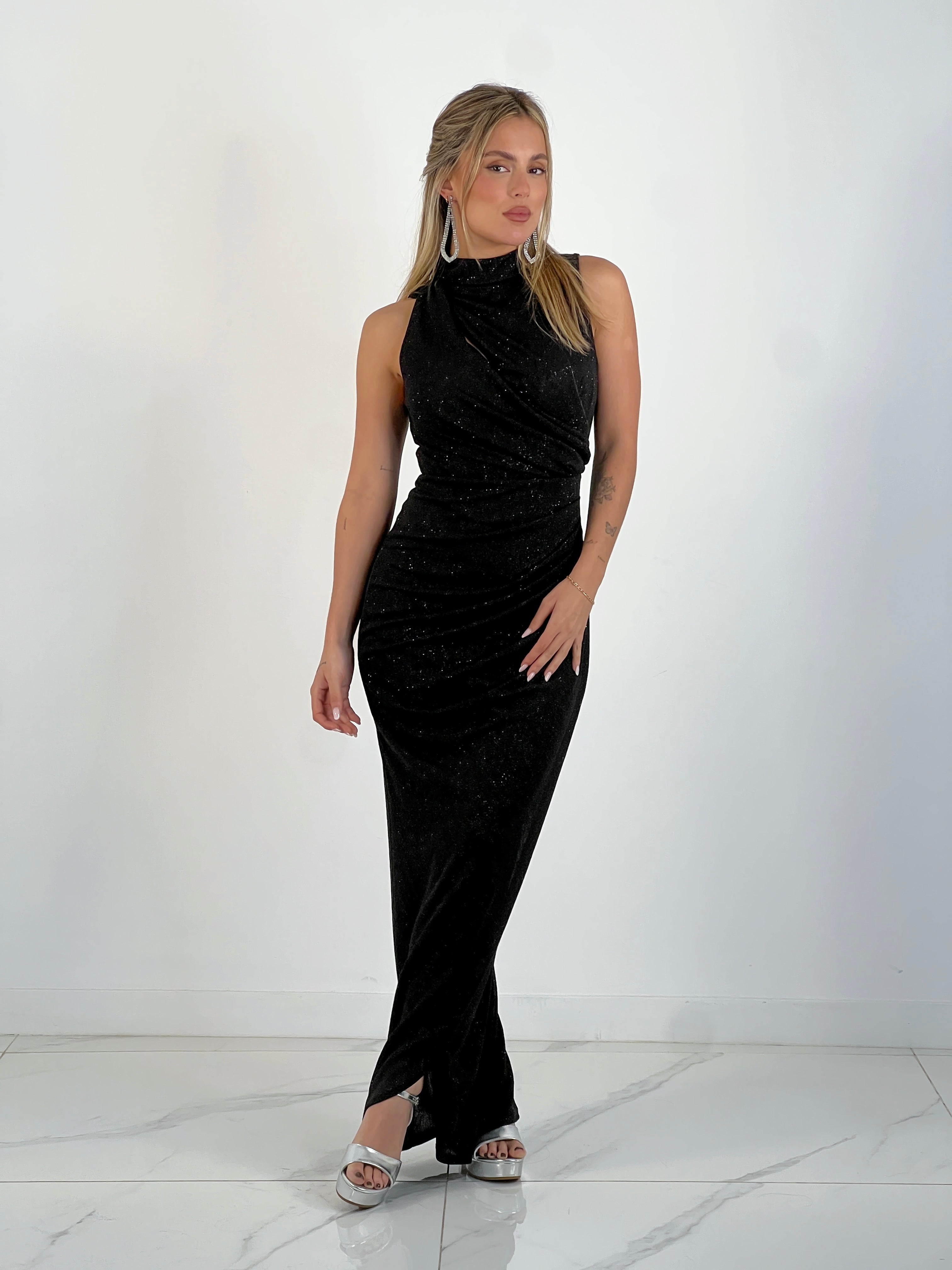 Glitter wrap midi dress