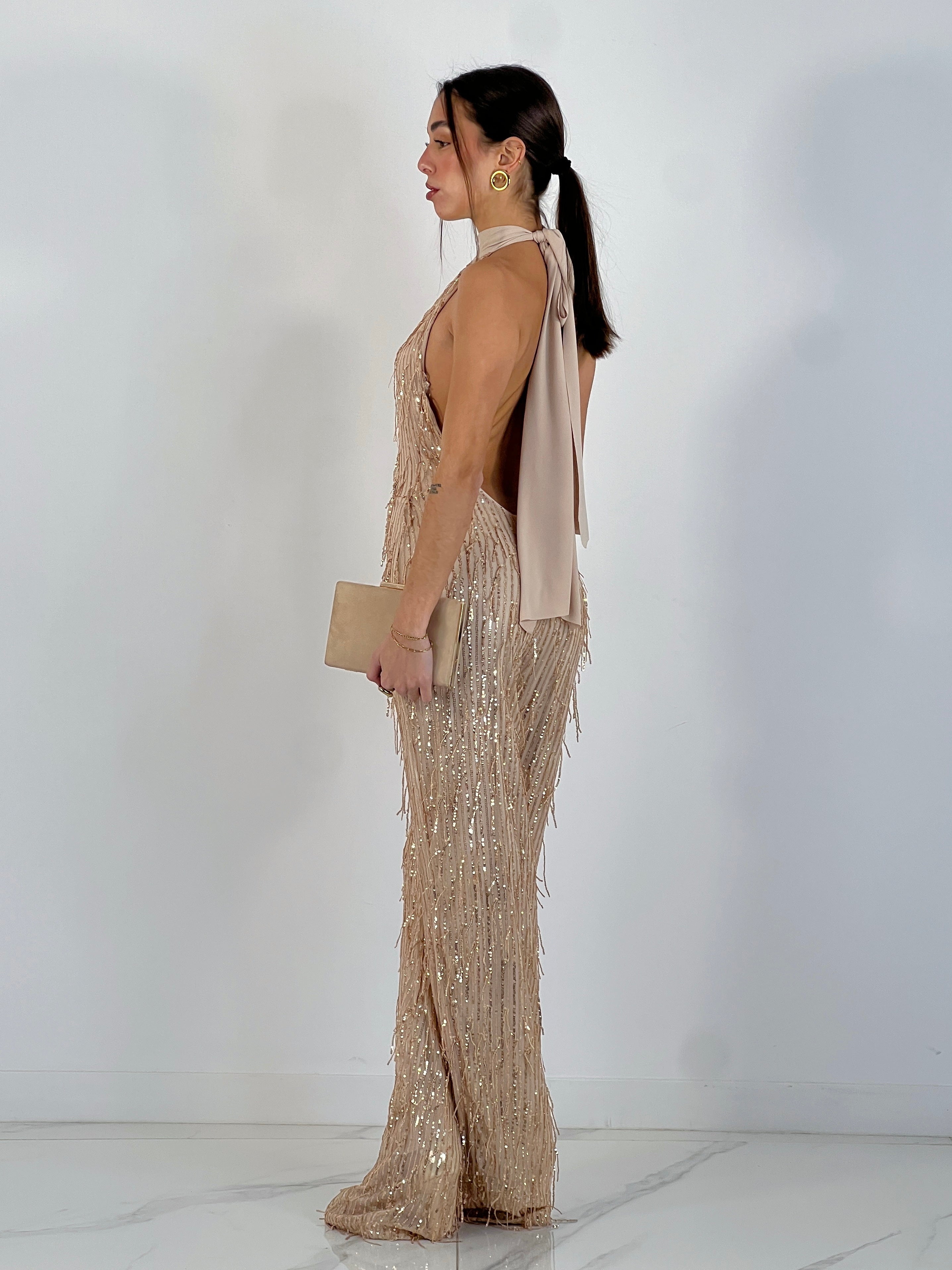 Mono halter con frange e paillettes