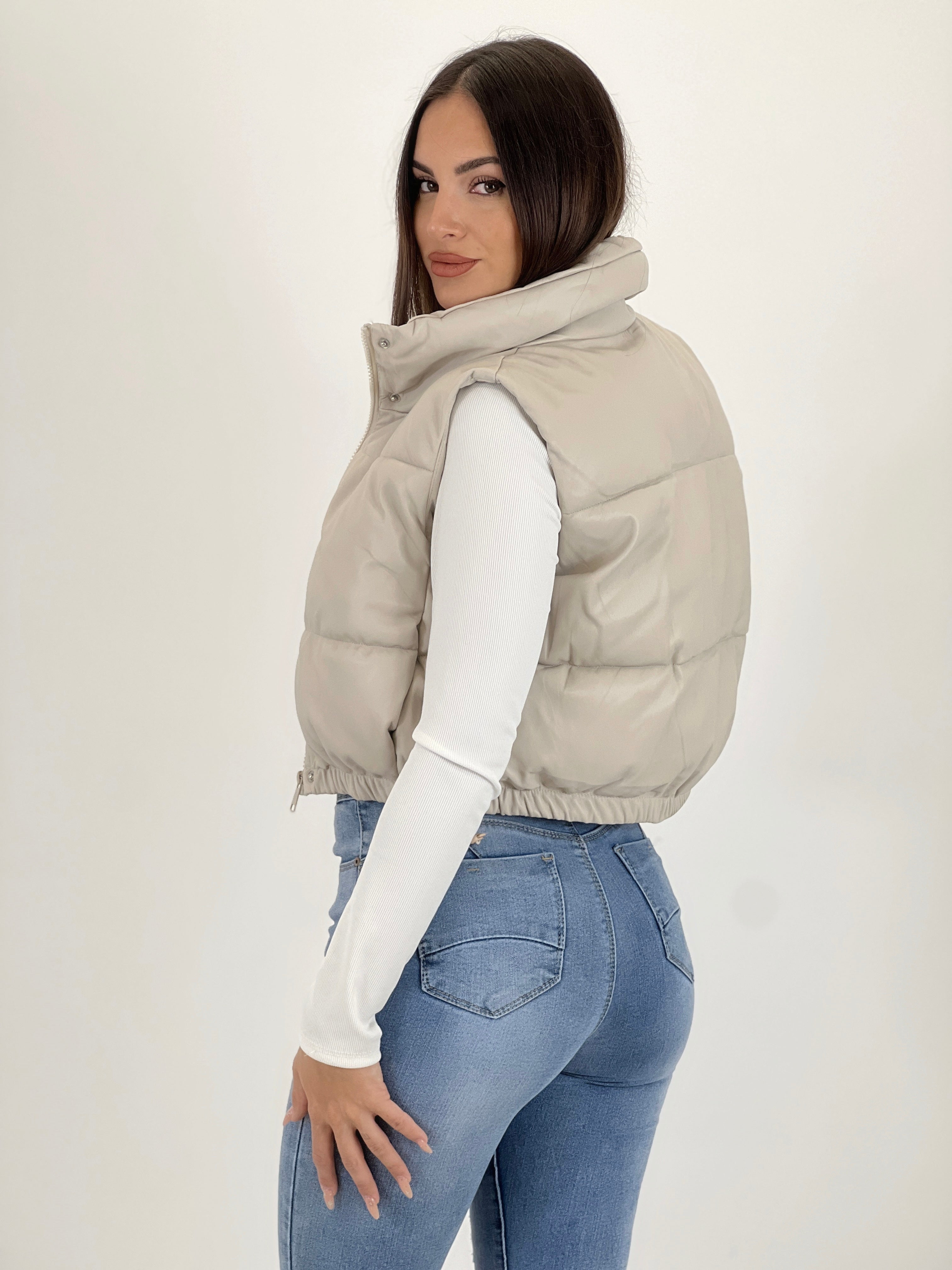 Faux leather padded vest
