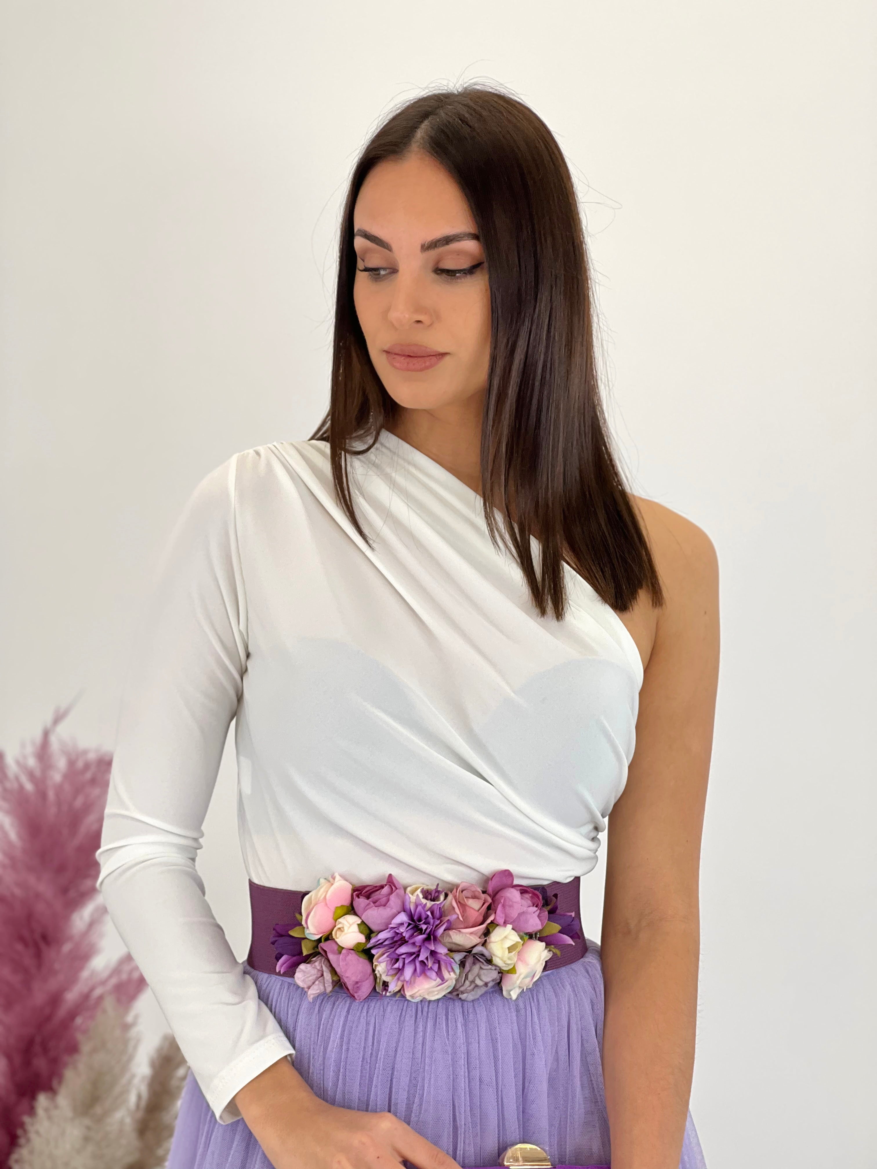 Asymmetrical gathered bodysuit