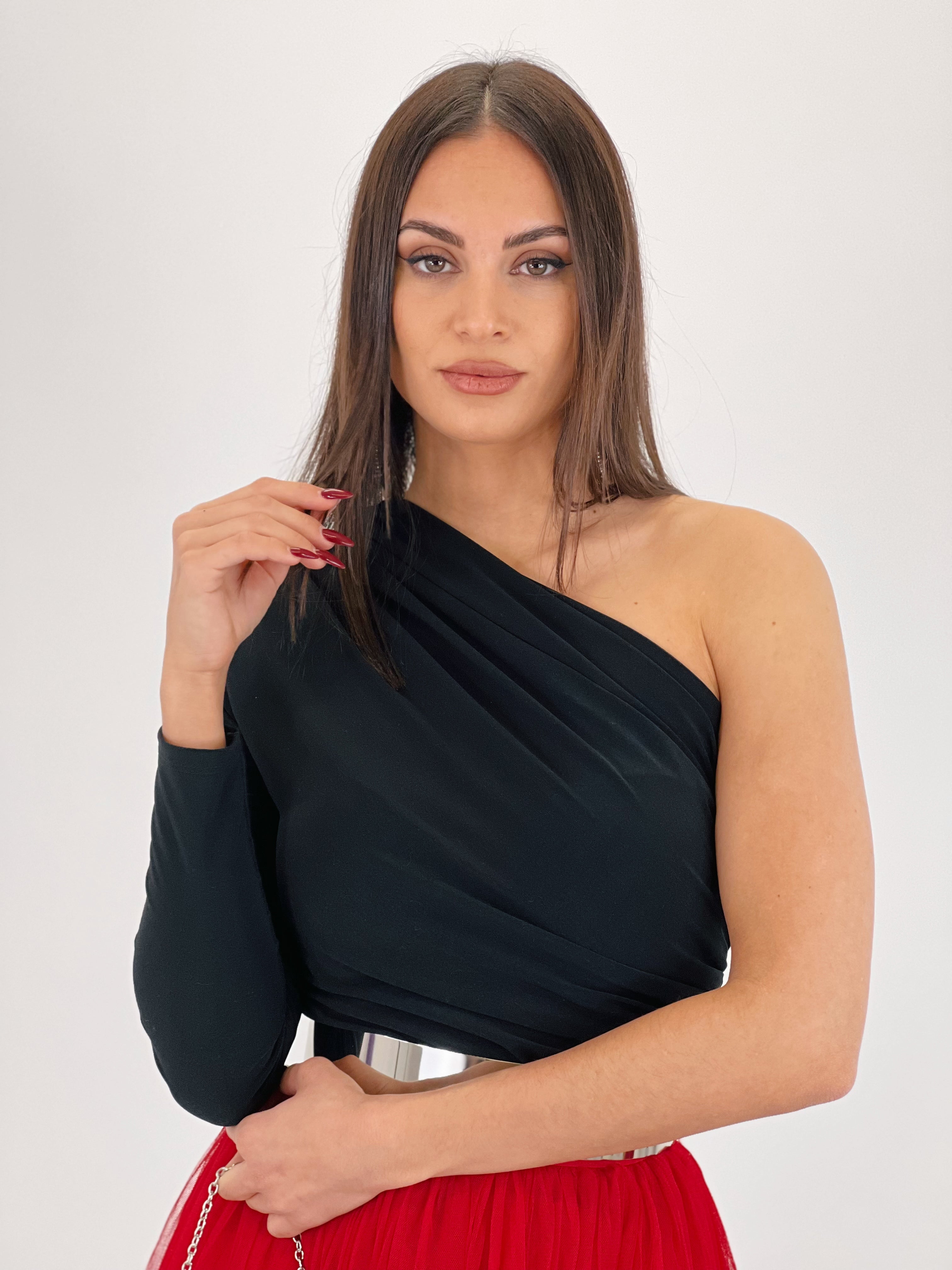 Asymmetrical gathered bodysuit