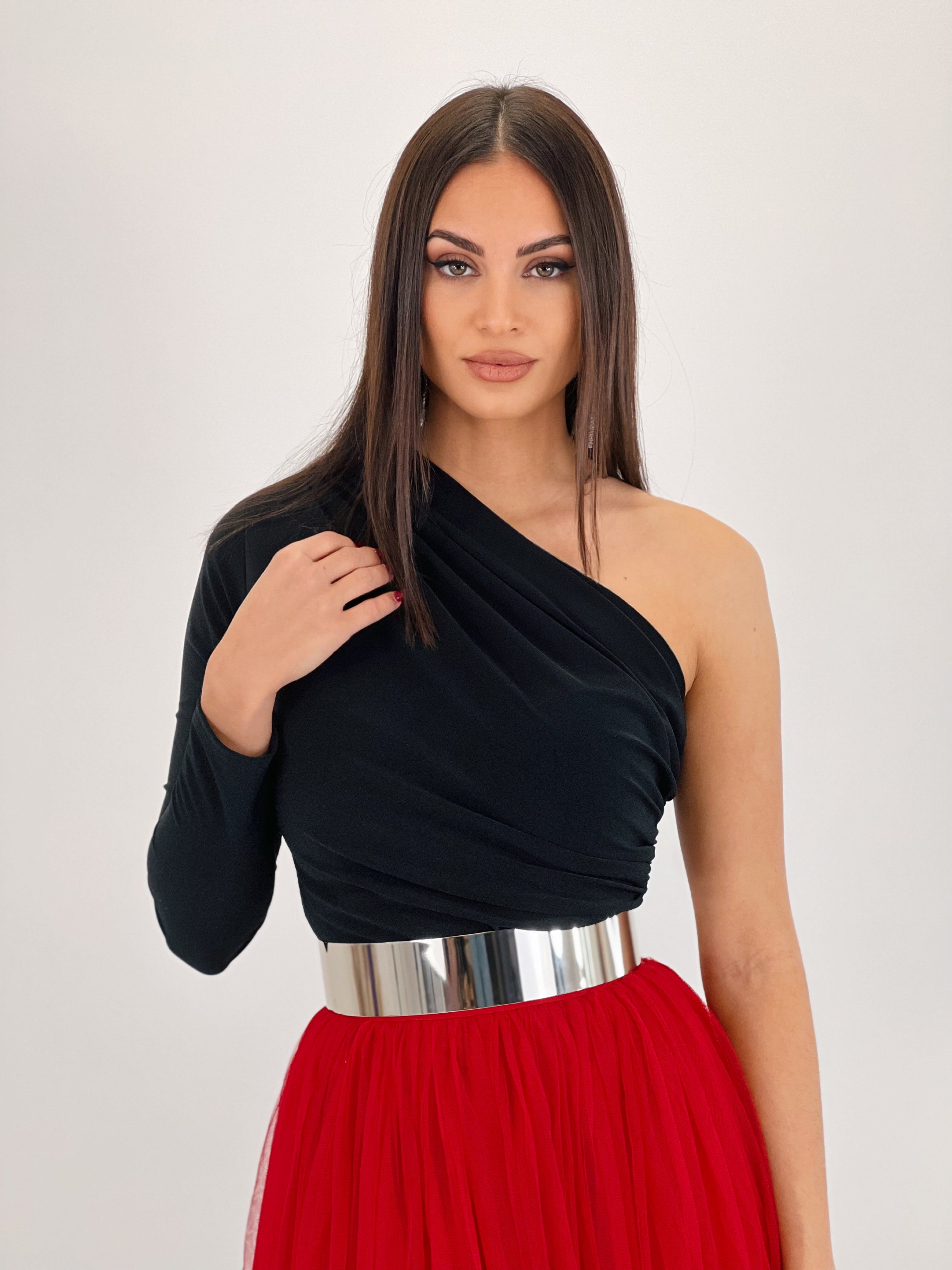 Asymmetrical gathered bodysuit