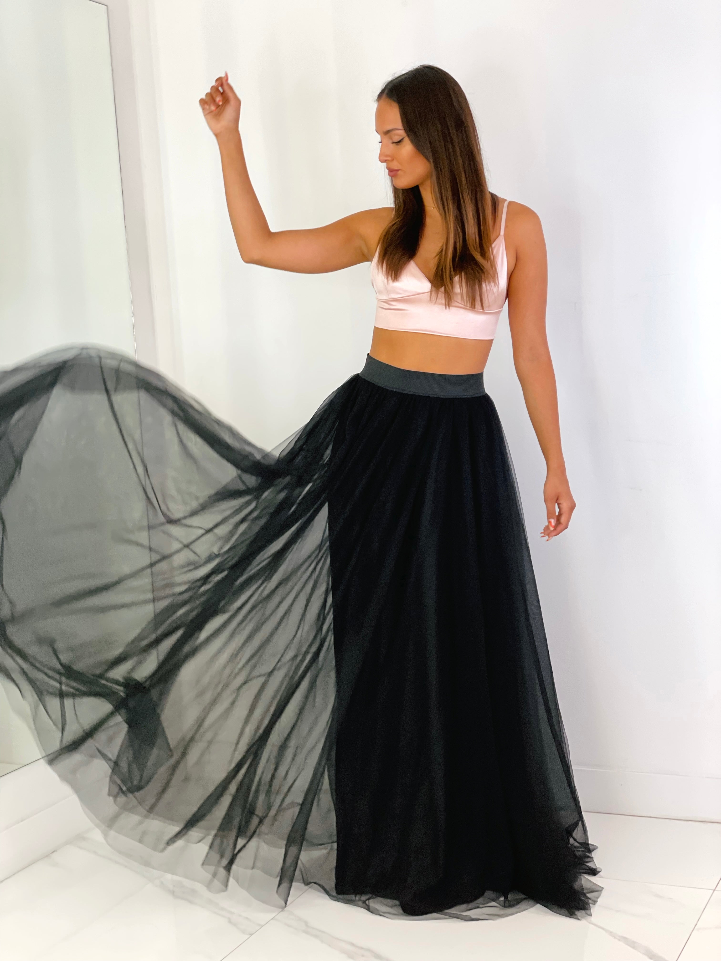 Falda de tul larga negra - elegante para boda o eventos o ceremonia | Zebra&Maduixa 