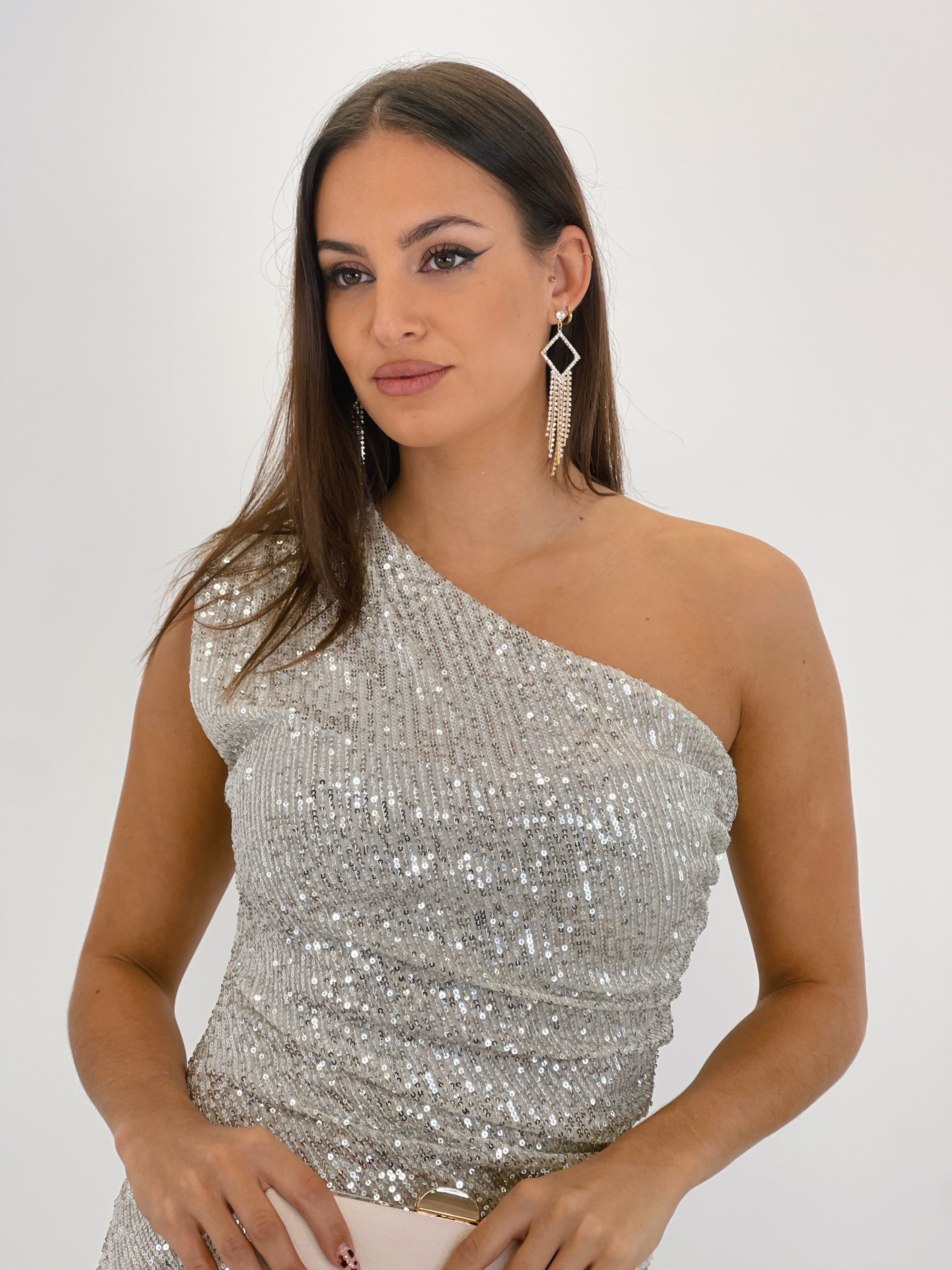 Vestido lentejuelas escote asimétrico - Zebra&Maduixa®